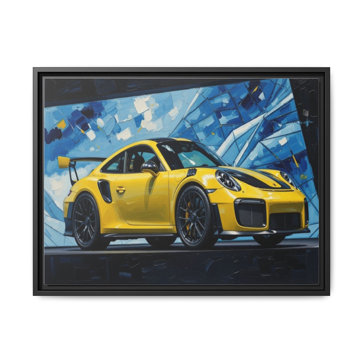 Yellow Porsche Sports Car Matte Framed Canvas – Modern Automotive Wall Art