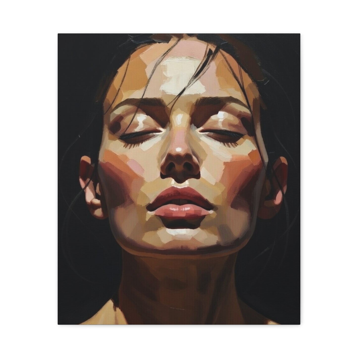 Contemporary Portrait Canvas Print — Meditative Woman Matte Stretched Wall Art