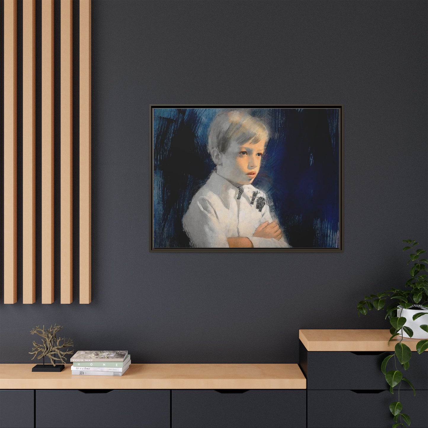 Painting of boy by Unknown Artist Framed Matte Canvas Wall Art Print