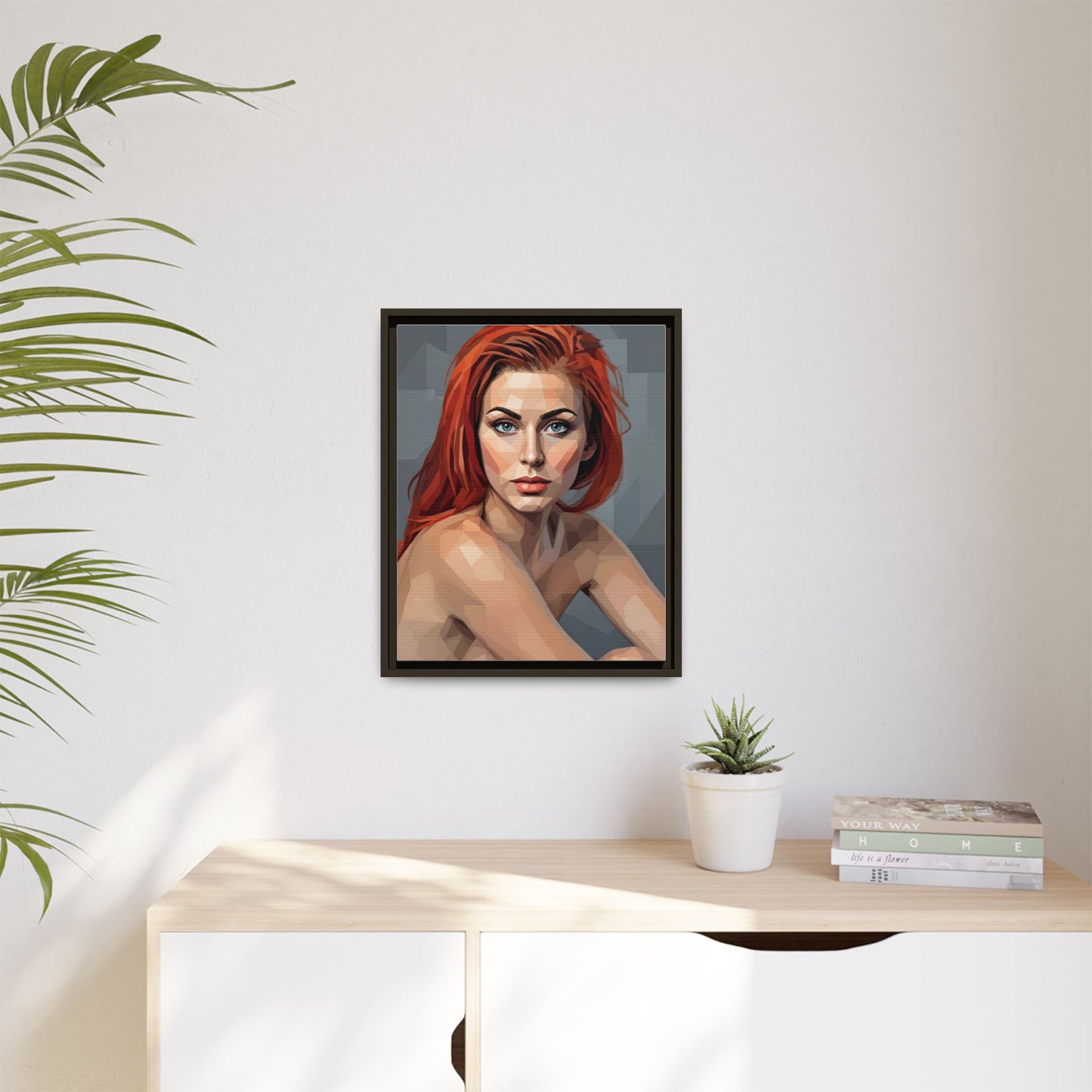 Framed Matte Canvas Portrait — Geometric Redhead Wall Art