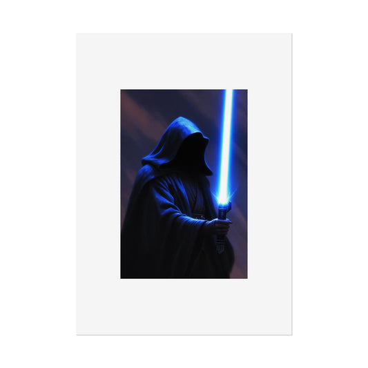 Sci‑Fi Lightsaber Poster — Hooded Jedi Warrior Wall Art (Rolled Poster)