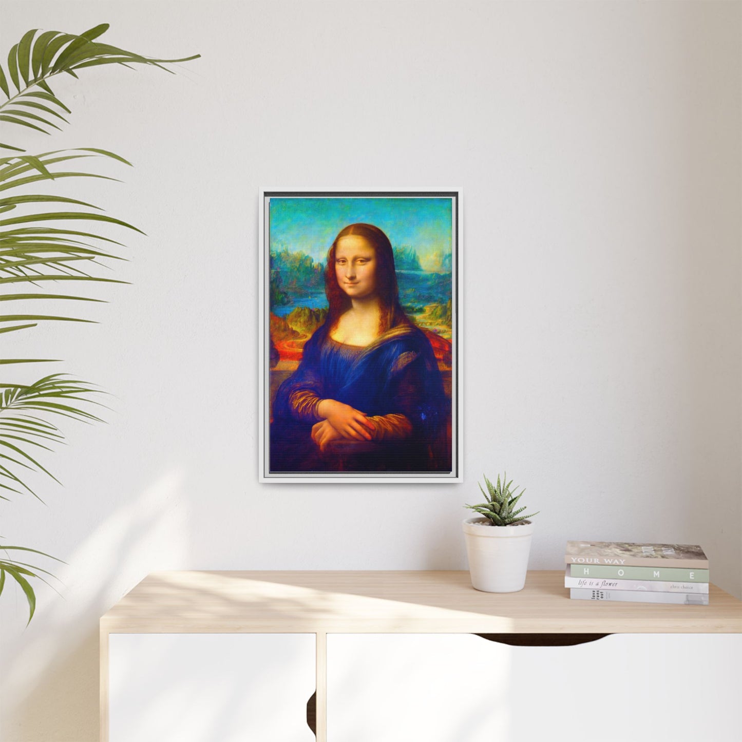 Framed Matte Canvas Print — Colorful Mona Lisa Wall Art