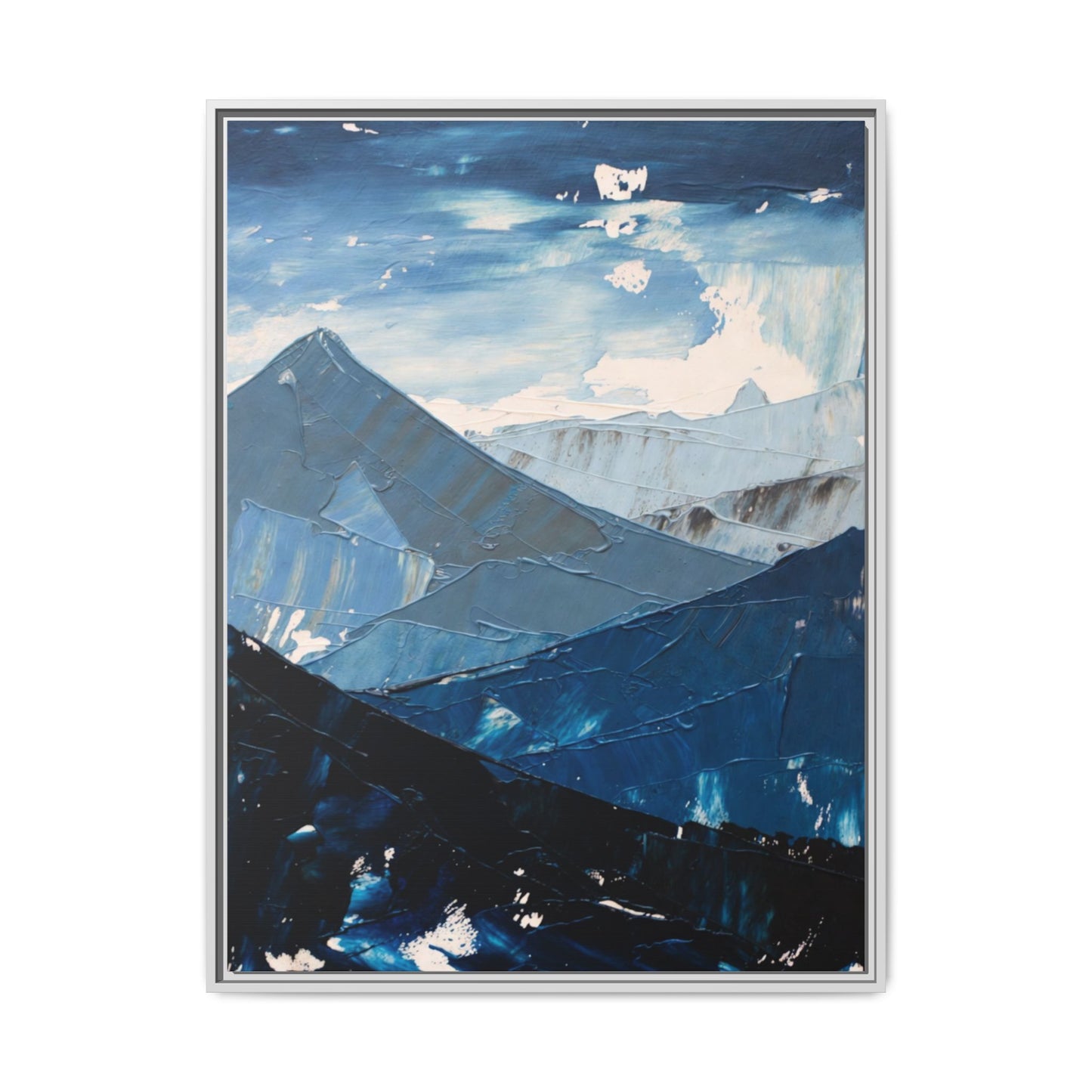 Blue Mountain Landscape Matte Canvas Framed | Abstract Mountain Wall Art
