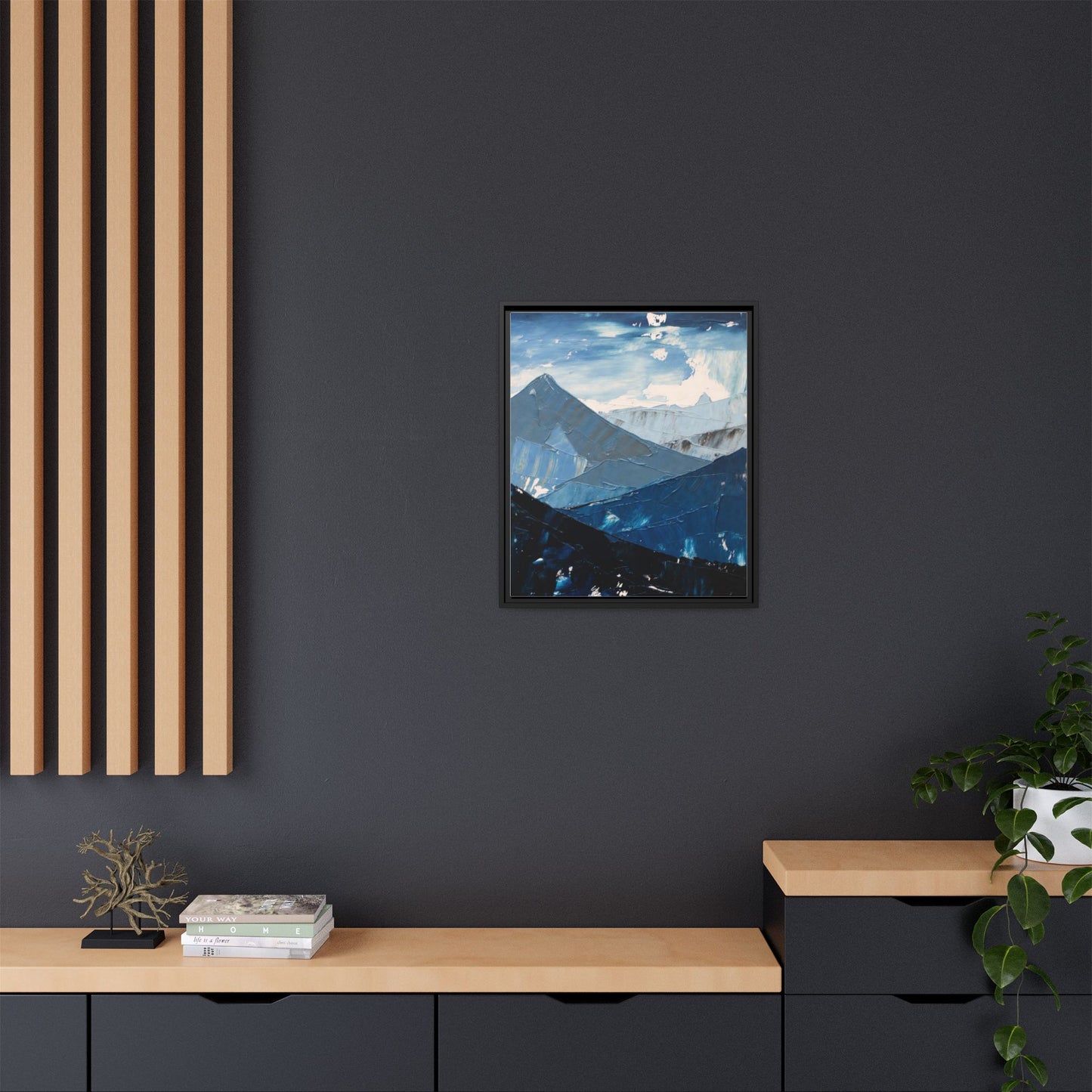 Blue Mountain Landscape Matte Canvas Framed | Abstract Mountain Wall Art