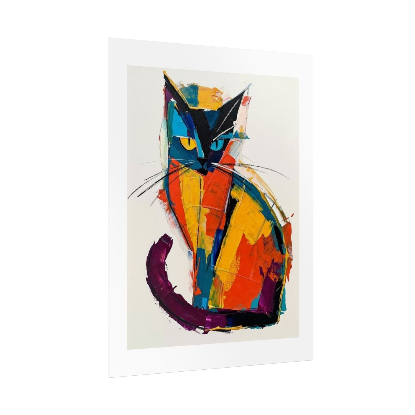 Colorful Abstract Cat Poster — Modern Rolled Art Print