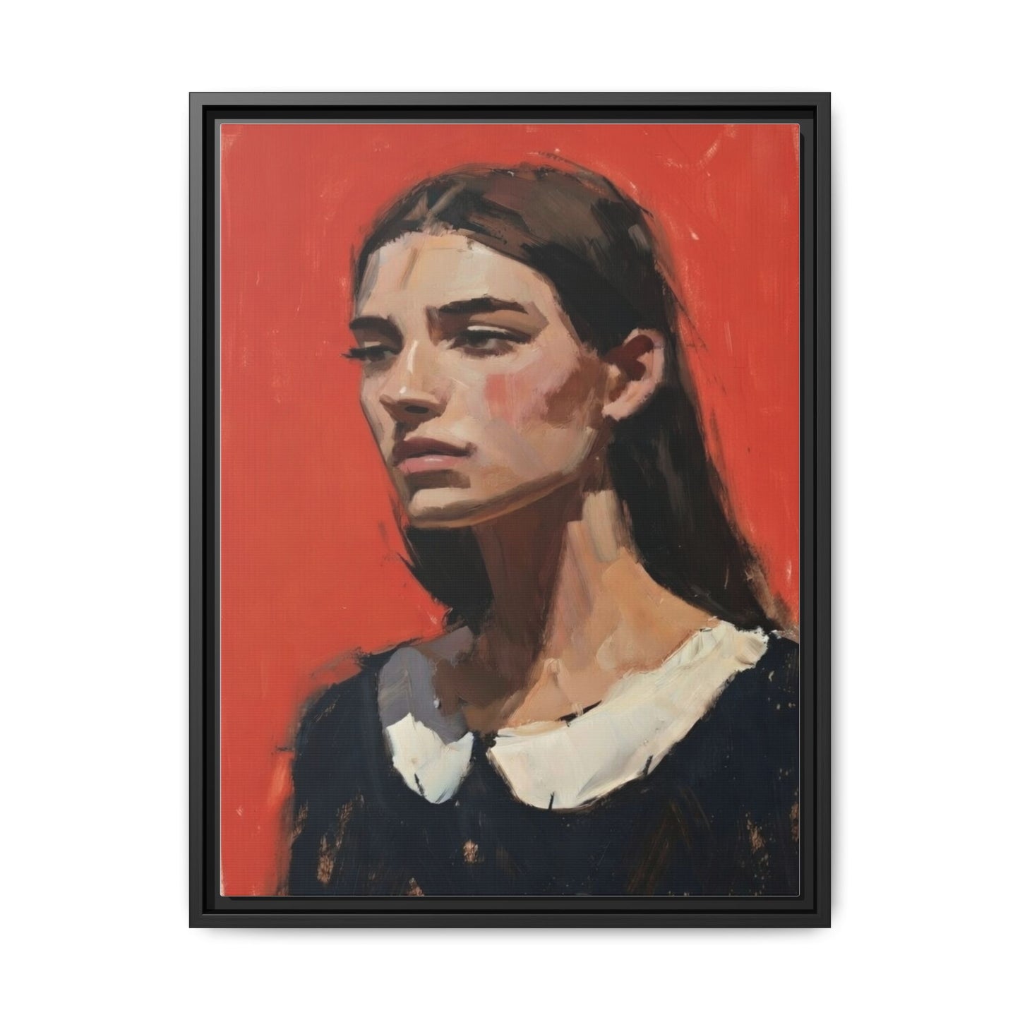 Framed Matte Canvas Portrait Print — Moody Red Figurative Art