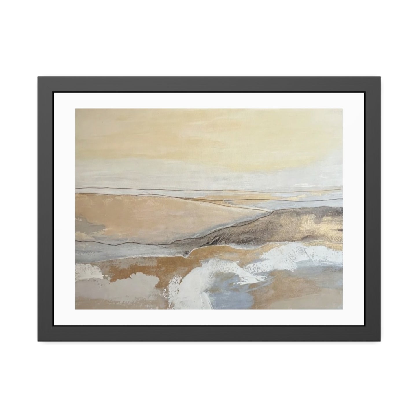 Abstract Coastal Landscape Framed Paper Poster — Neutral Beige Blue Wall Art