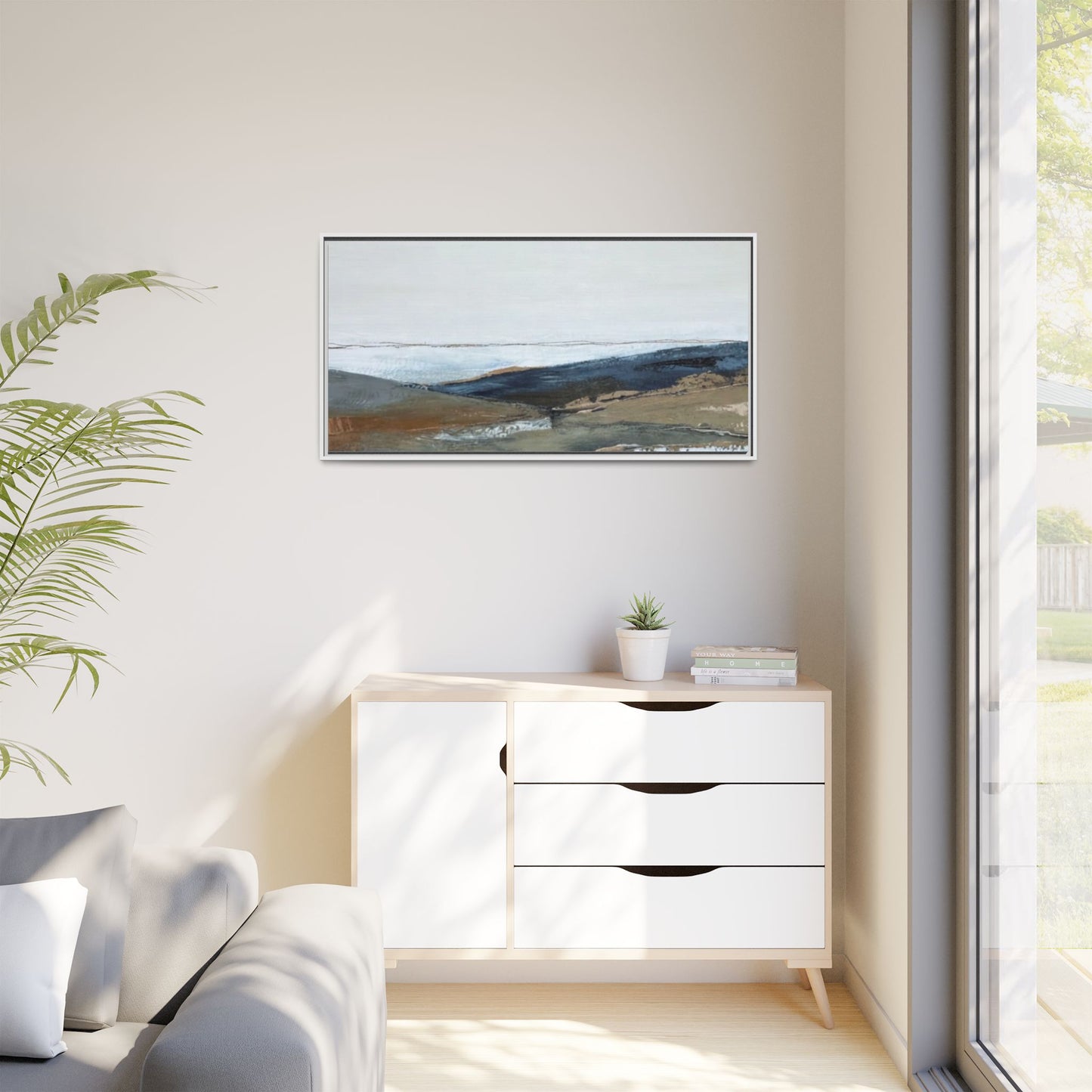 Framed Matte Canvas Wall Art — Serene Coastal Abstract Landscape