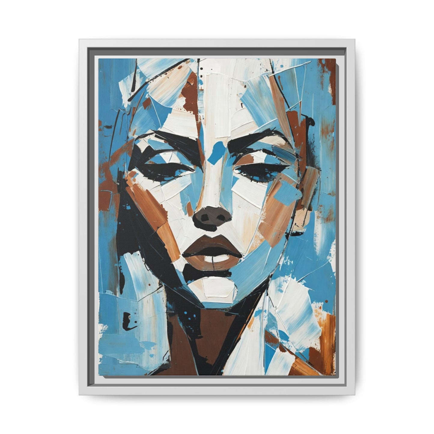 Abstract Blue Face Matte Canvas Wall Art — Framed Modern Portrait Print