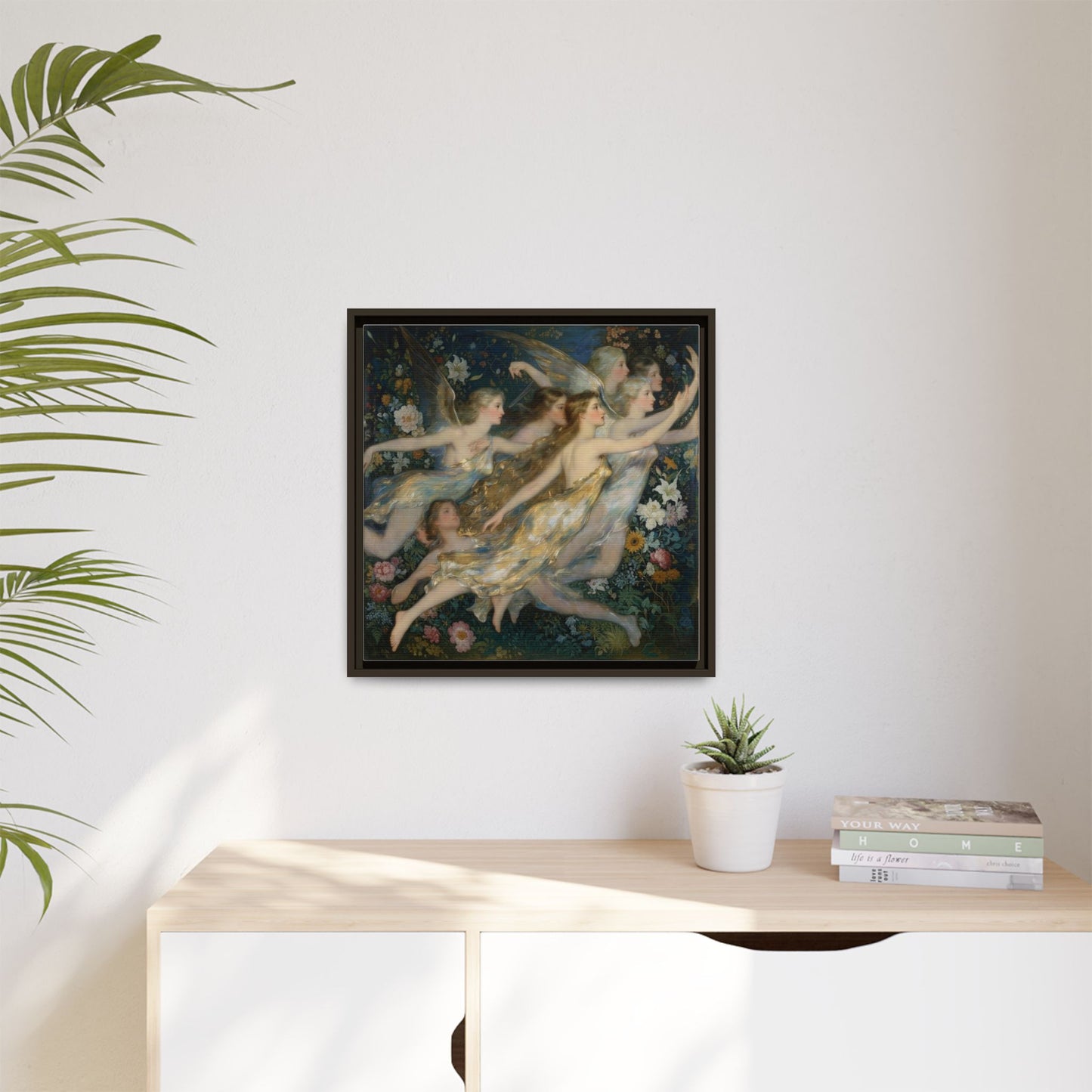 Framed Matte Canvas Wall Art — Vintage Fairies & Floral Painting