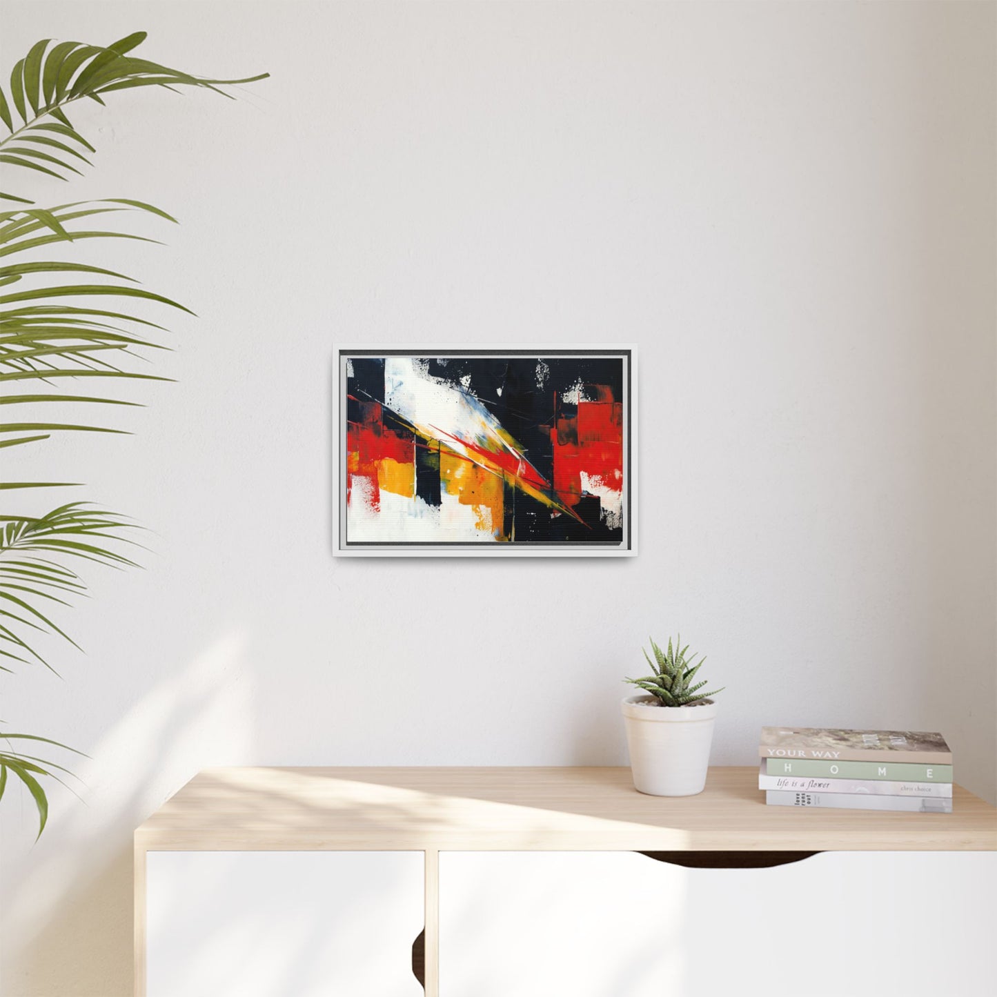 Abstract Red & Black Framed Canvas Print — Modern Geometric Wall Art