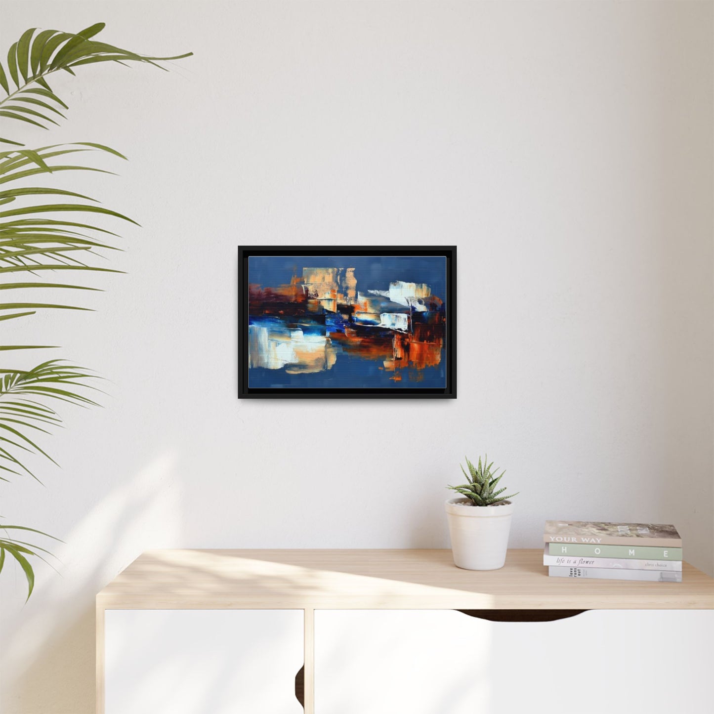Abstract Blue & Rust Framed Canvas Art — Modern Matte Wall Painting