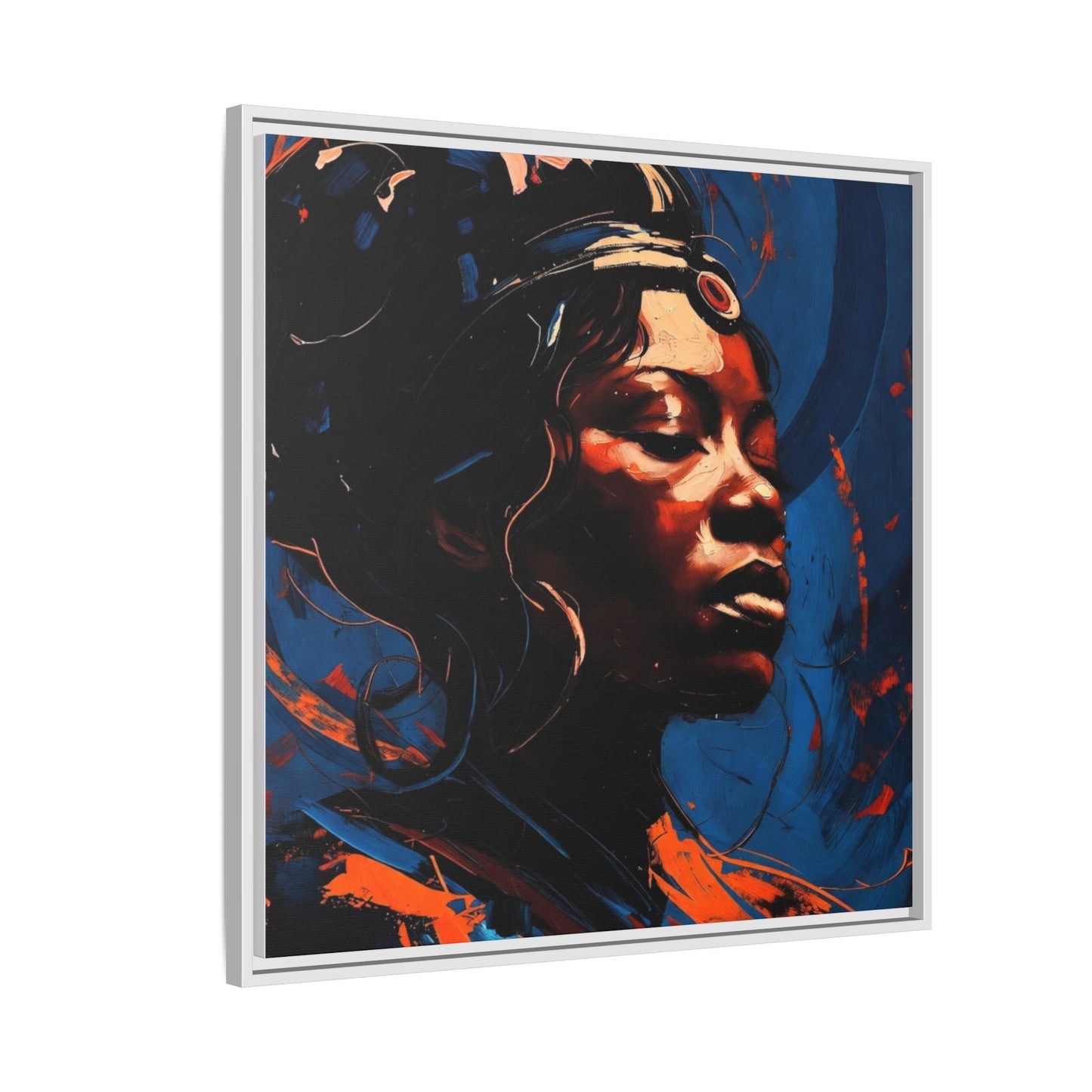 Framed Matte Canvas Art - Vibrant Portrait of a Black Woman (Multi-Color)