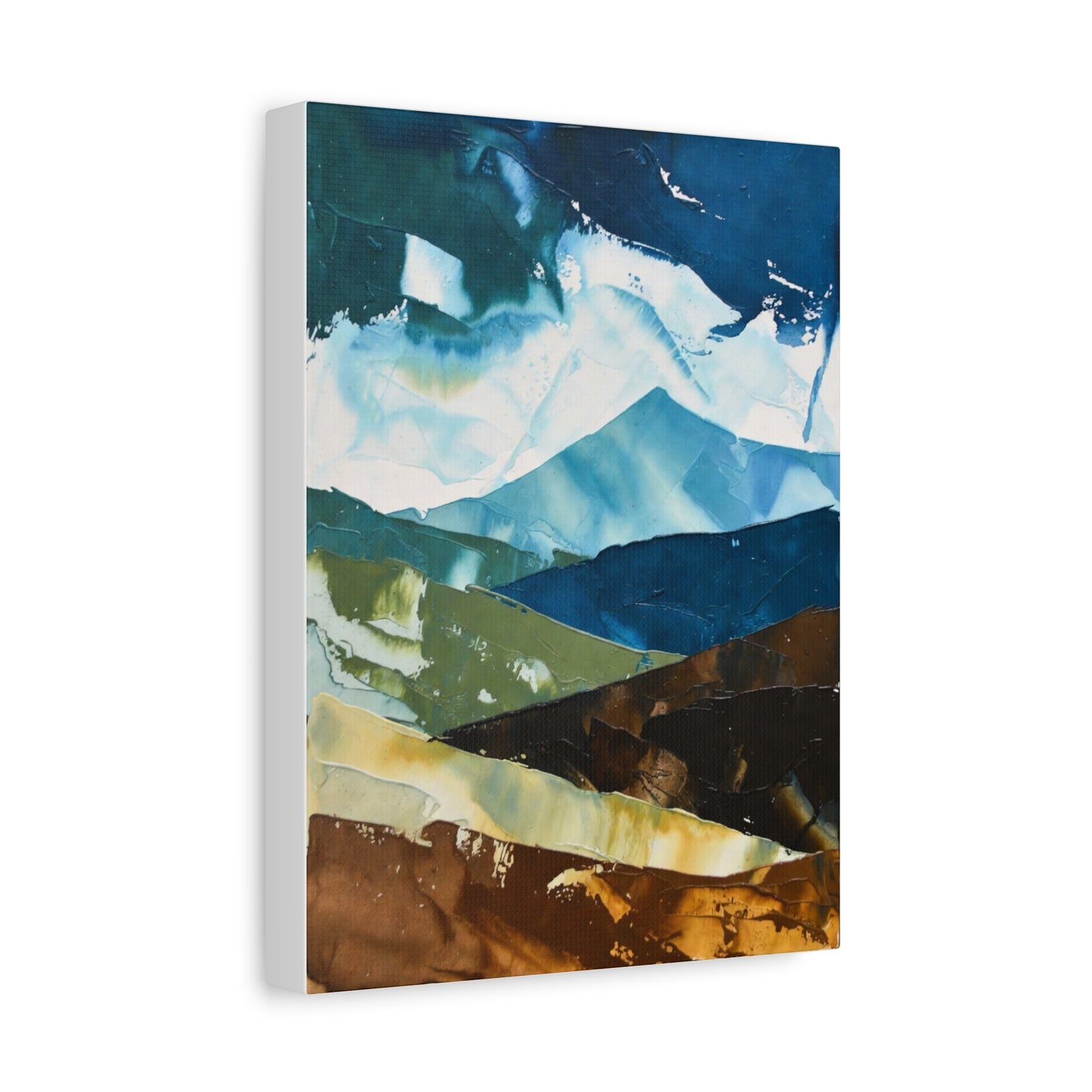 Abstract Mountain Landscape Matte Canvas Wall Art — Blue & Earth Tone Stretched Canvas