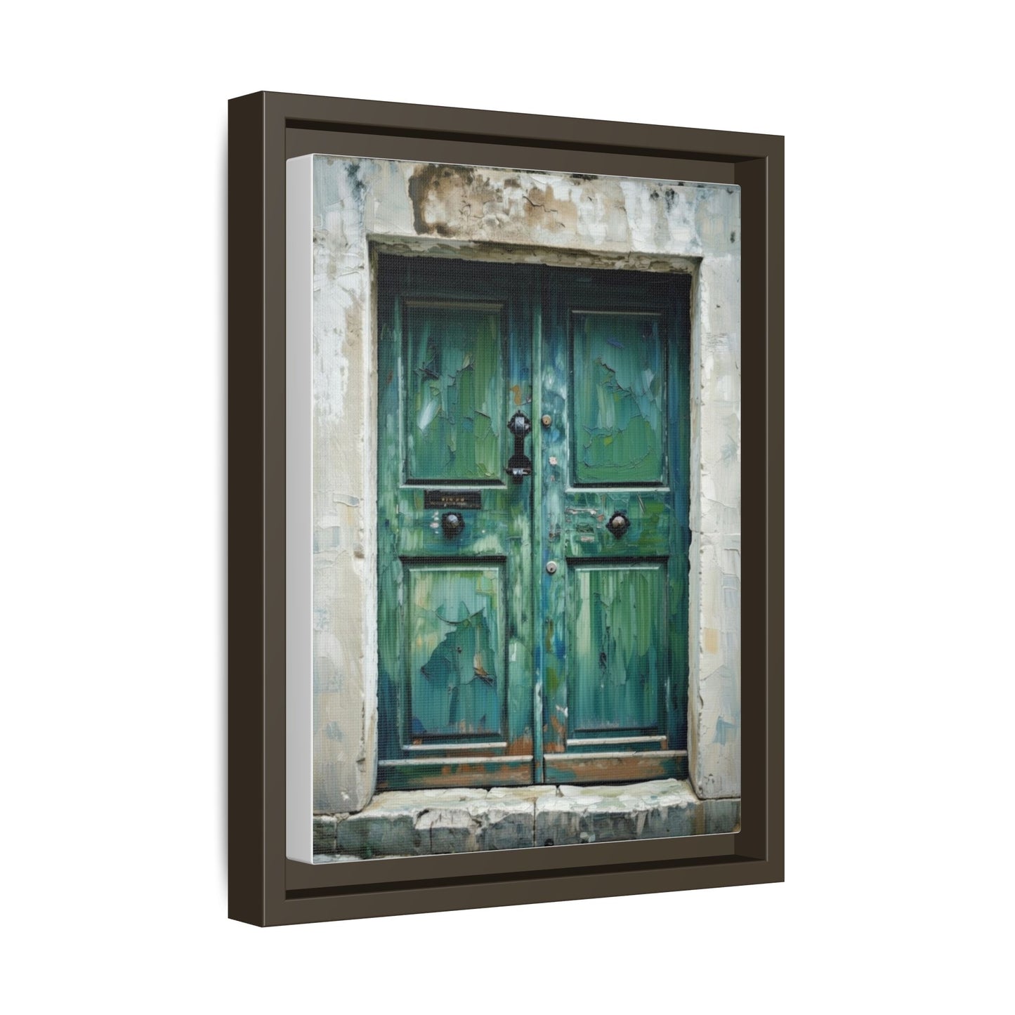 Framed Matte Canvas Art — Weathered Green Door Wall Print