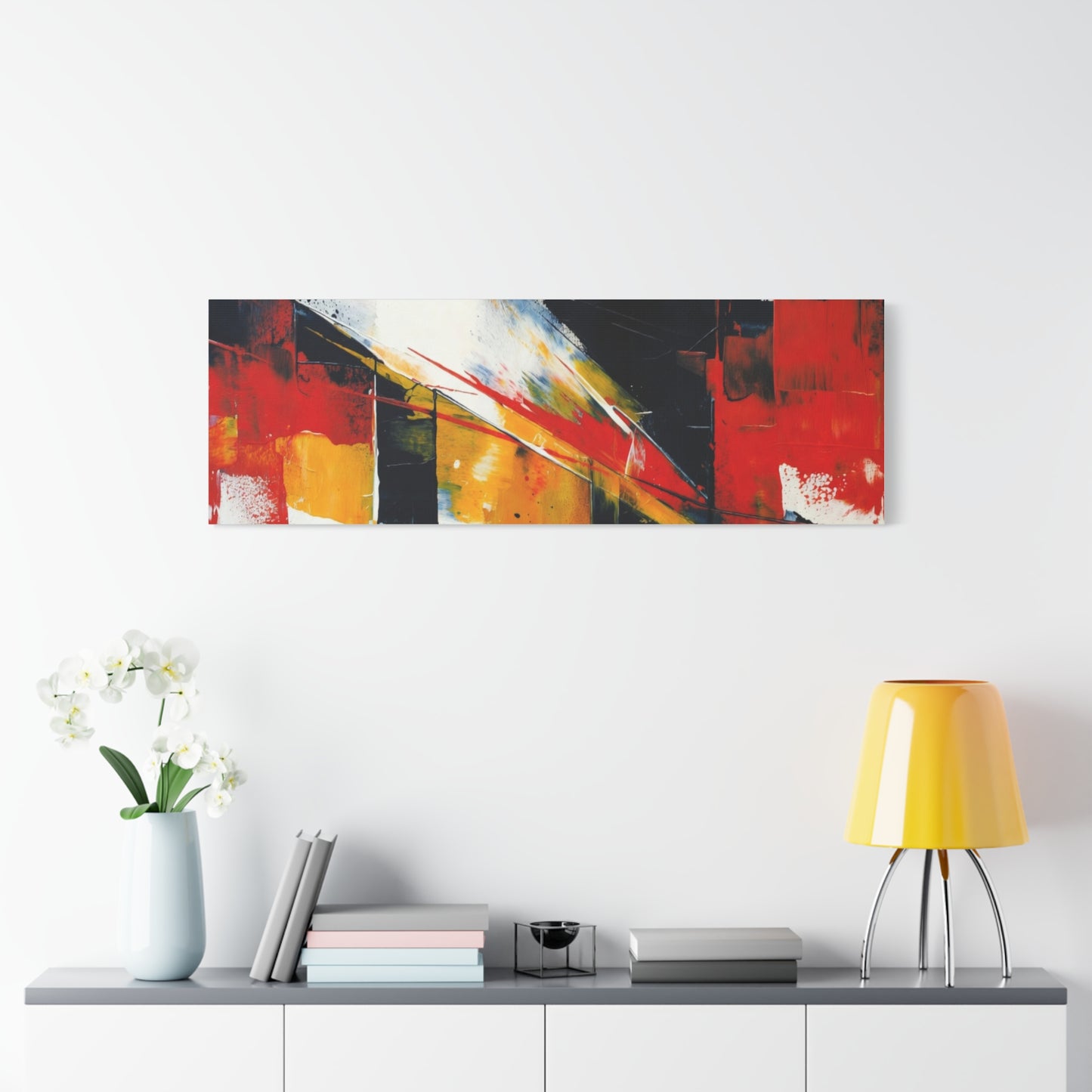 Abstract Geometric Canvas Art — Bold Red & Black Modern Wall Painting