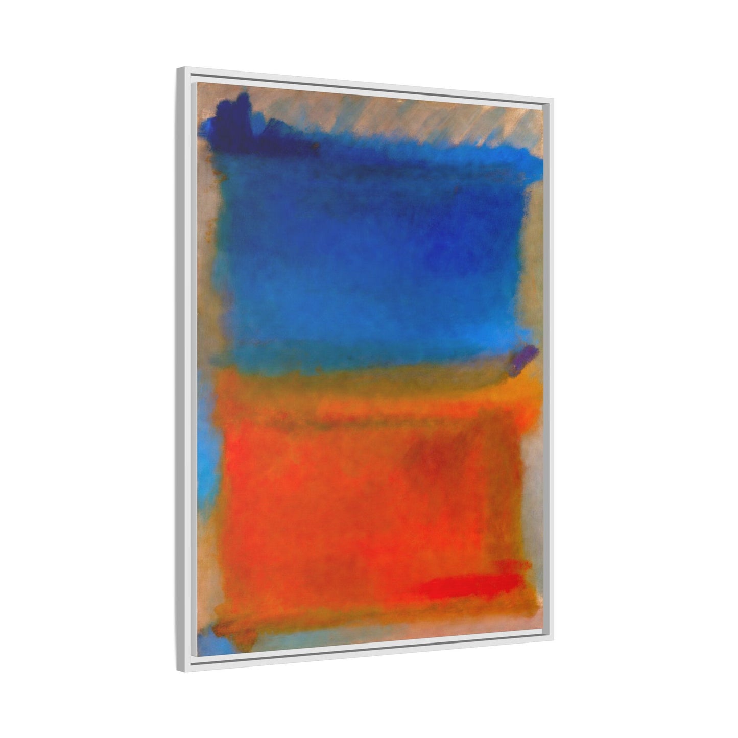Abstract Color Block Matte Canvas Framed Wall Art — Blue & Orange Modern Painting