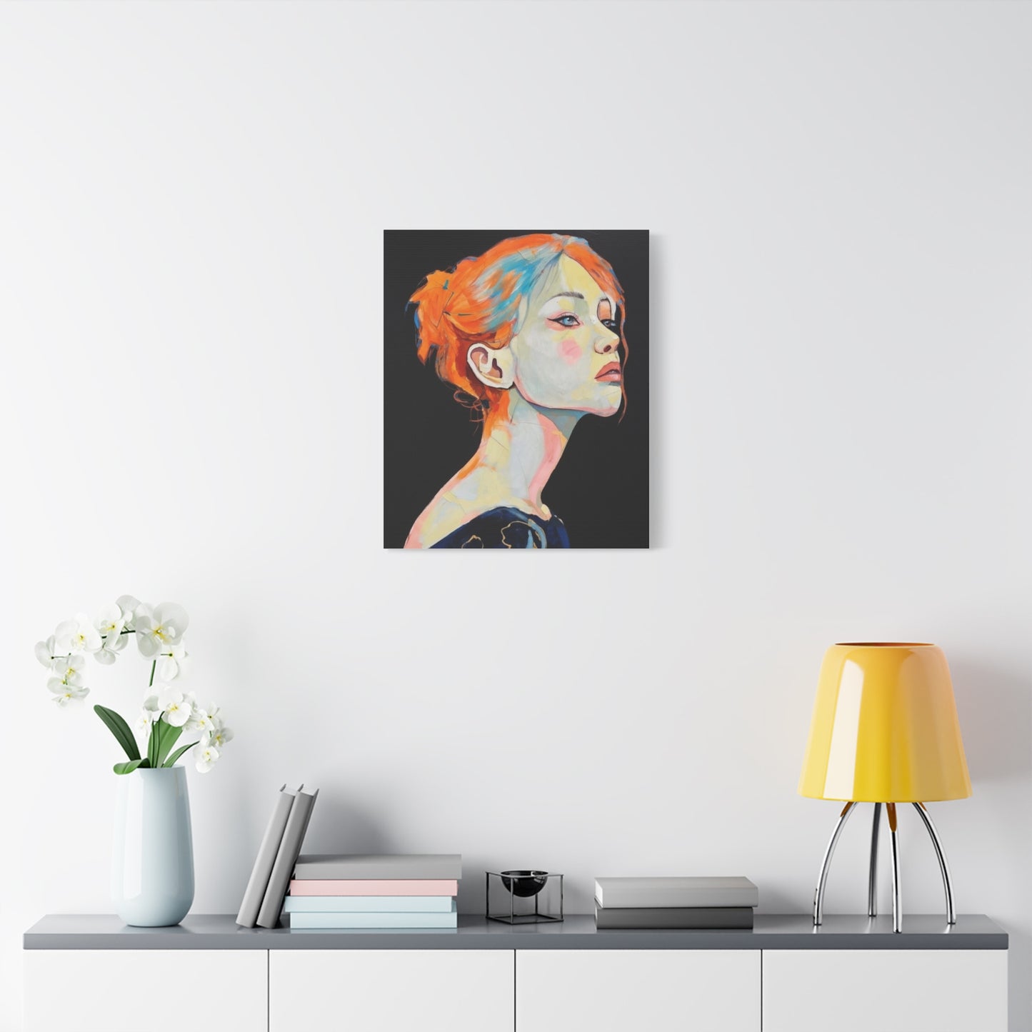 Contemplative Portrait Matte Canvas Wall Art — Colorful Female Profile Painting