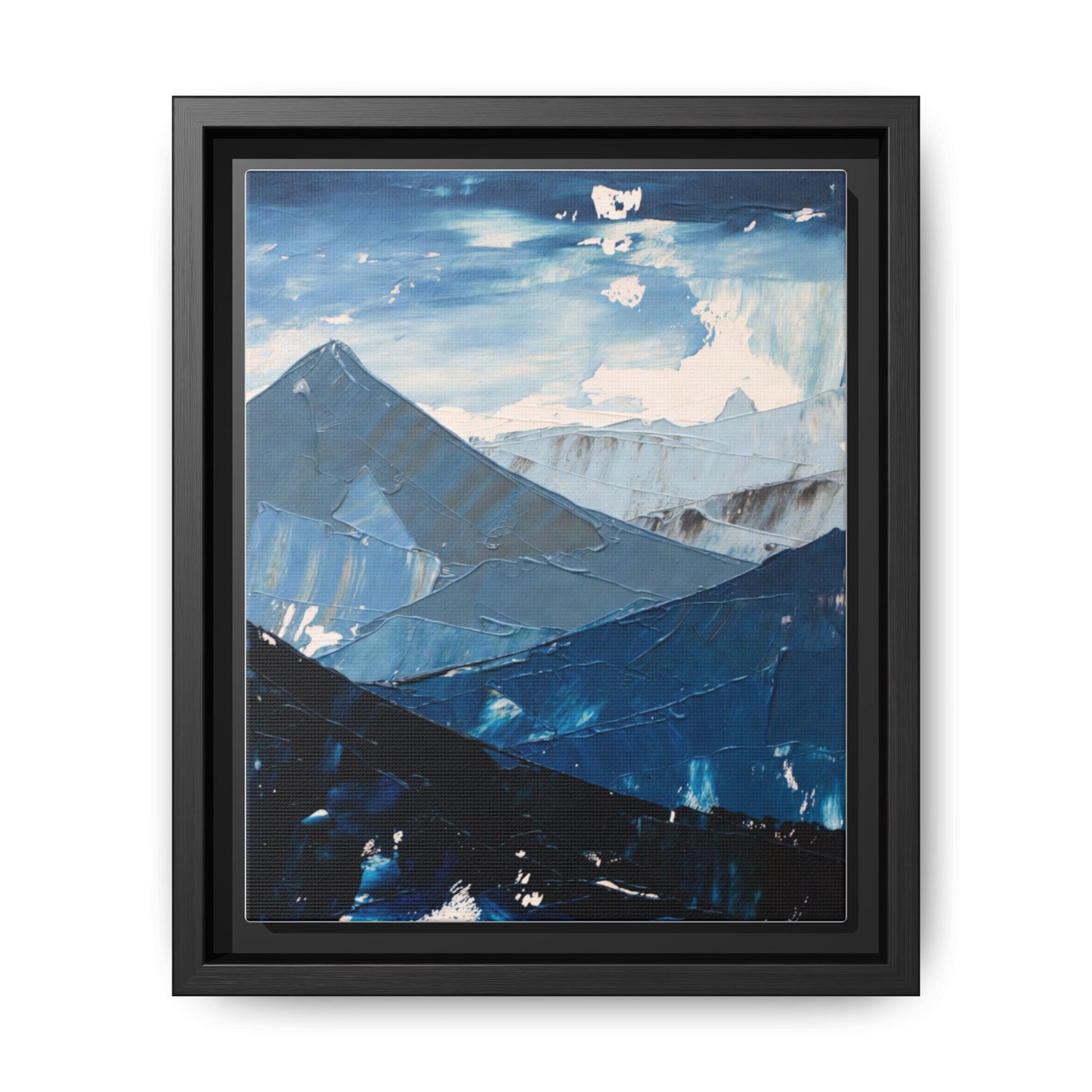 Blue Mountain Landscape Matte Canvas Framed | Abstract Mountain Wall Art