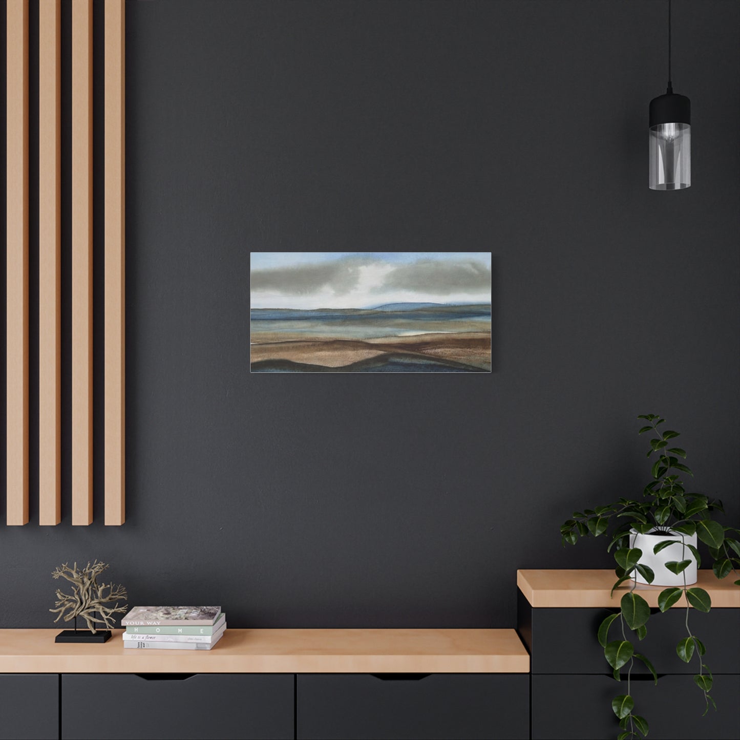 Coastal Mist Matte Canvas Print — Serene Blue-Brown Landscape Wall Art