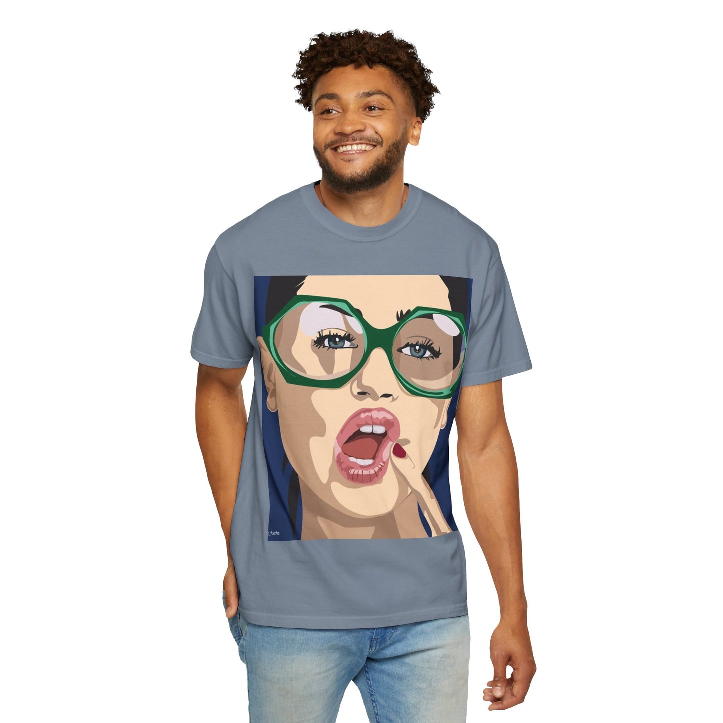 Pop Art Woman Graphic T‑Shirt — Retro Chic Green Glasses Design