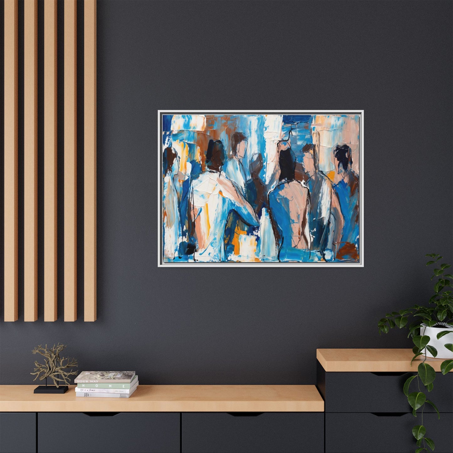 Abstract Coastal Figures Matte Canvas Framed Wall Art