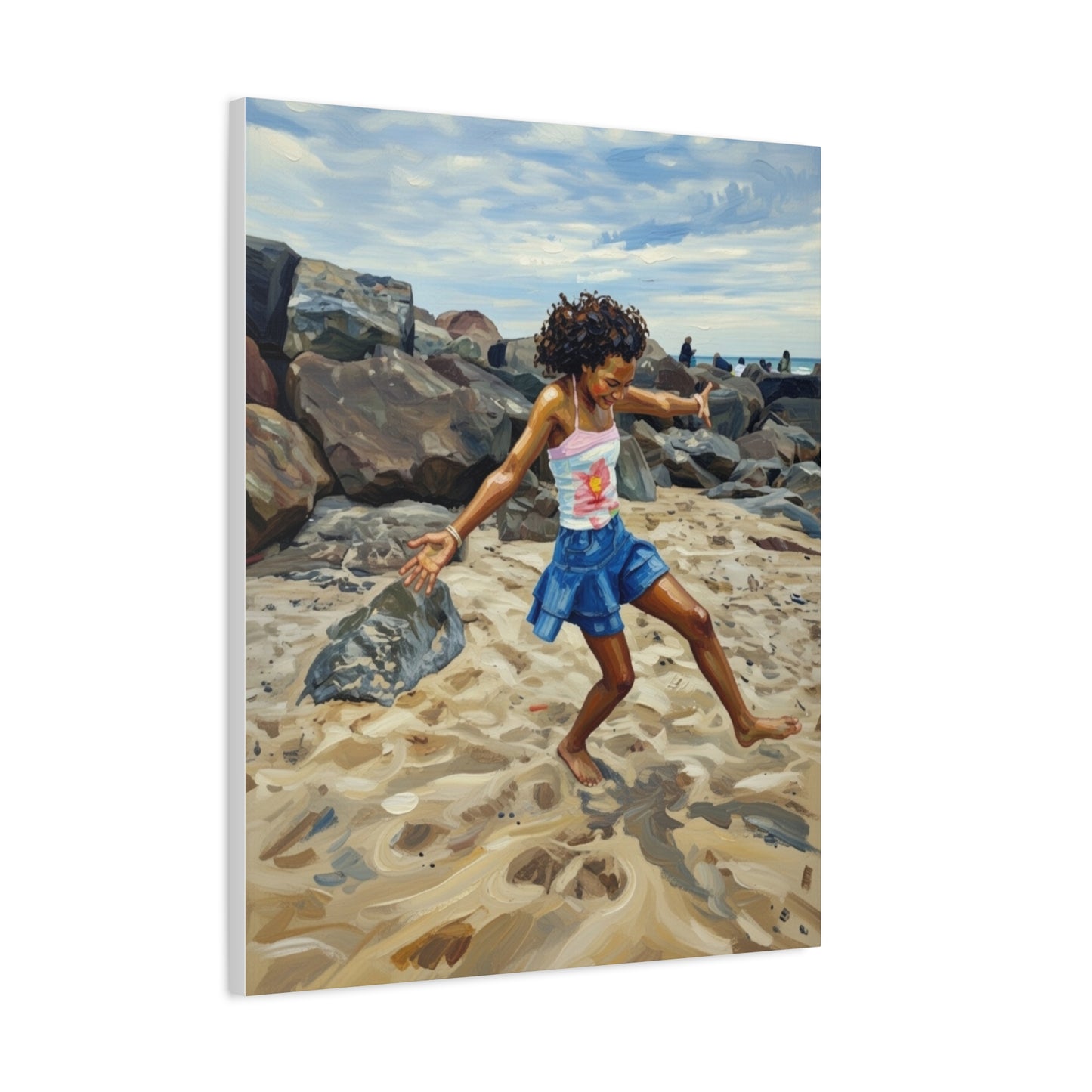 Beach Joy Canvas Print — Child Playing on Sand Stretched Matte Wall Art