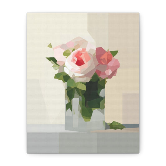 Pink Rose Still Life Canvas — Modern Floral Wall Art, Matte Stretched Canvas