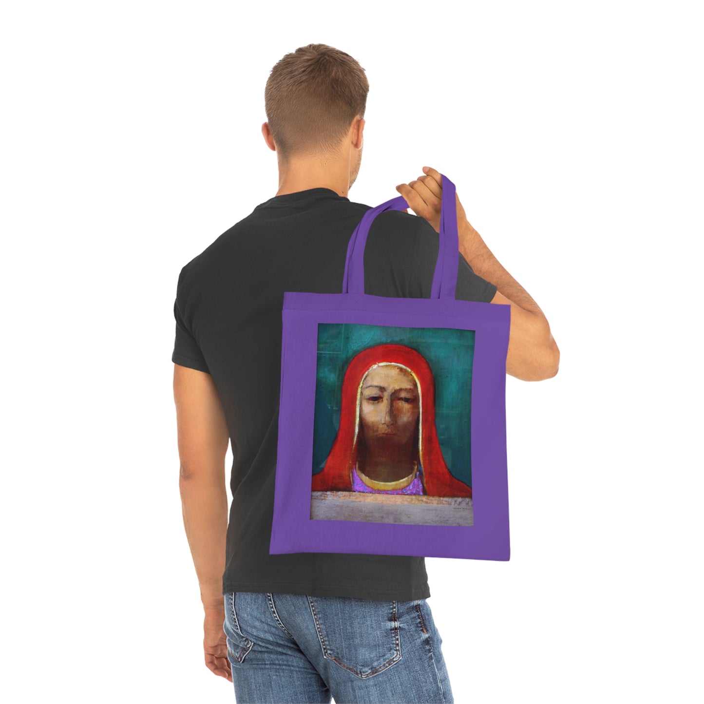 Art Portrait Tote Bag — Serene Red-Hooded Figure Canvas Cotton Tote