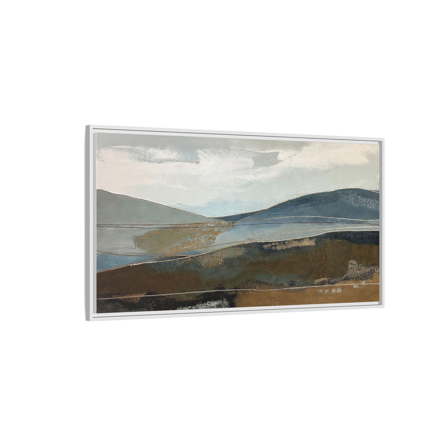 Framed Matte Canvas Landscape Art - Serene Abstract Hills in Blue & Earth Tones