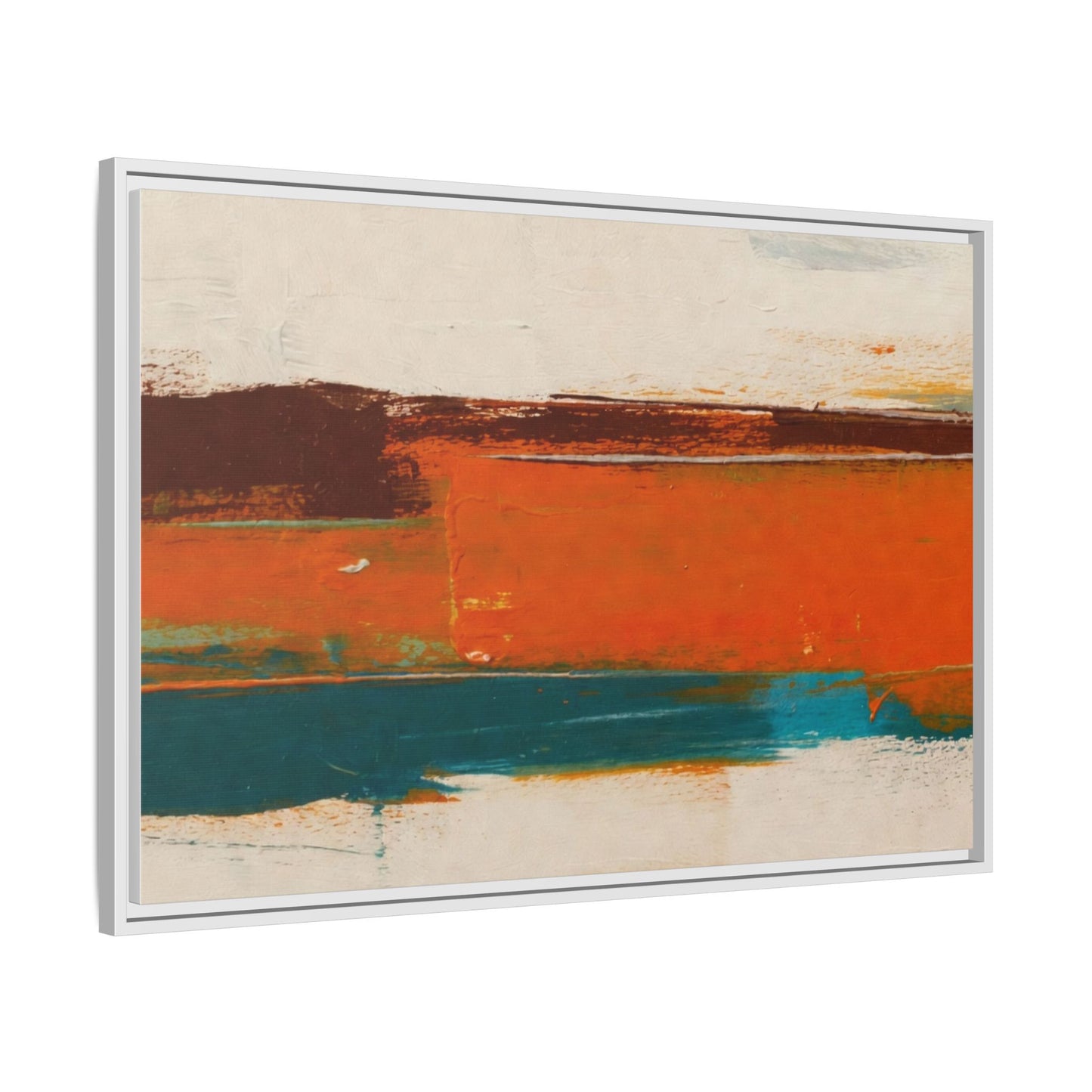 Abstract Horizon Matte Canvas Framed Print — Modern Orange Teal Wall Art