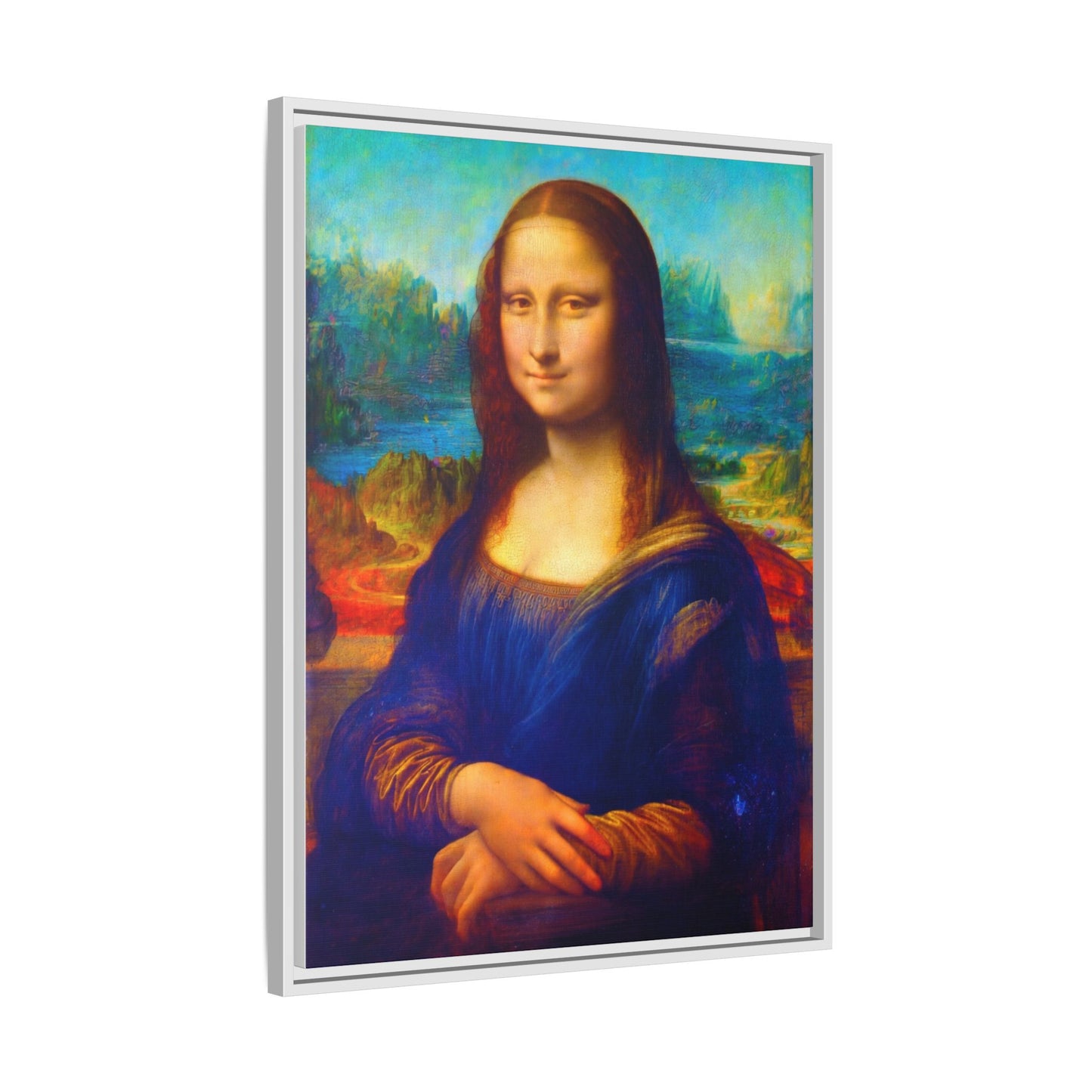 Framed Matte Canvas Print — Colorful Mona Lisa Wall Art