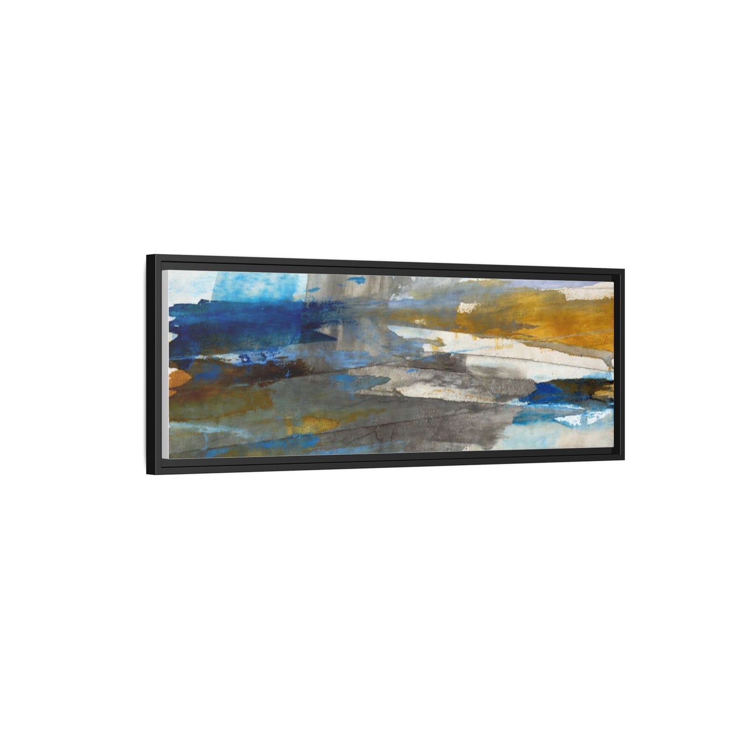 Abstract Blue & Gold Framed Canvas Art — Matte Multi-Color Wall Print