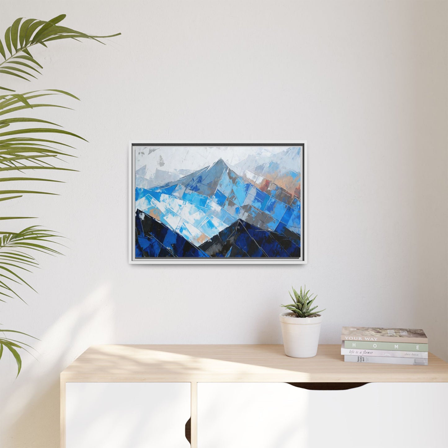 Framed Matte Canvas Blue Mountain Abstract Wall Art