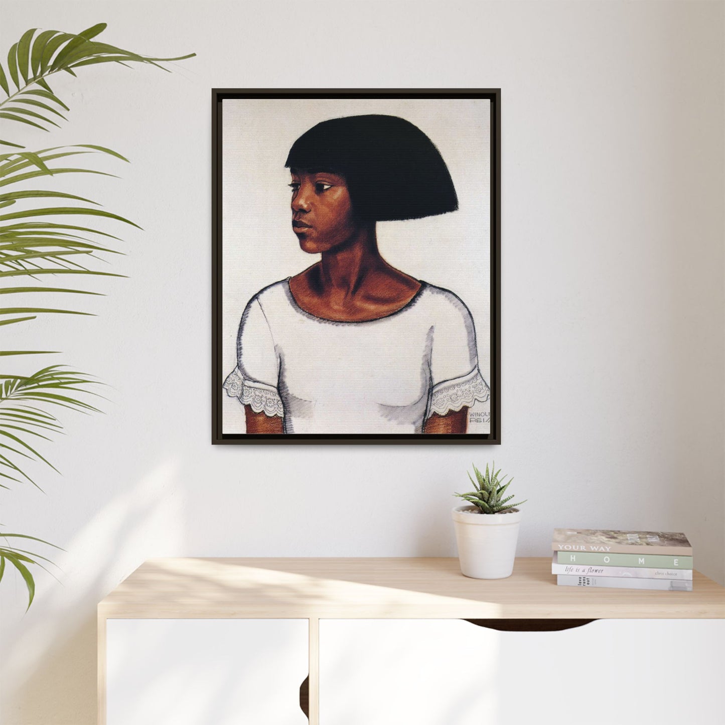 Portrait of a Young Woman by Winold Reiss Framed Matte Canvas Portrait