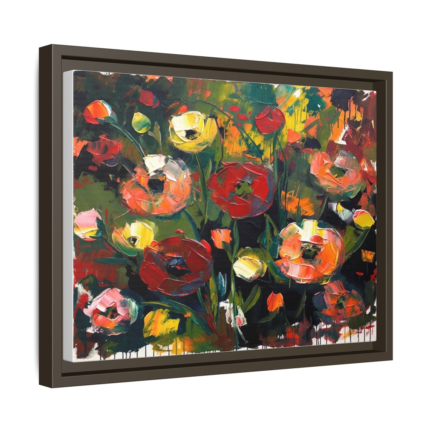 Framed Floral Canvas Print — Vibrant Abstract Poppies Wall Art