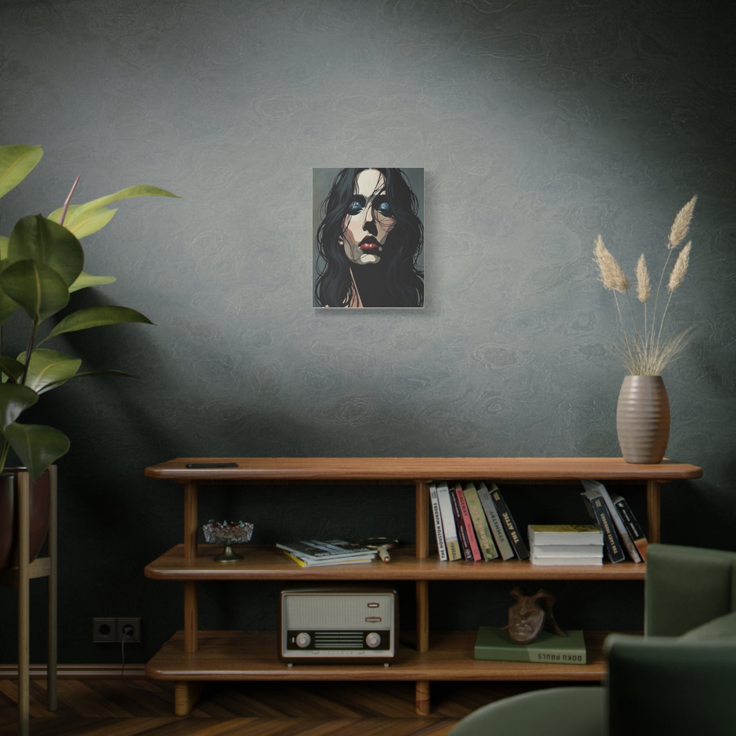 Dark Glam Portrait Canvas Art — Moody Woman Face Matte Stretched Wall Decor