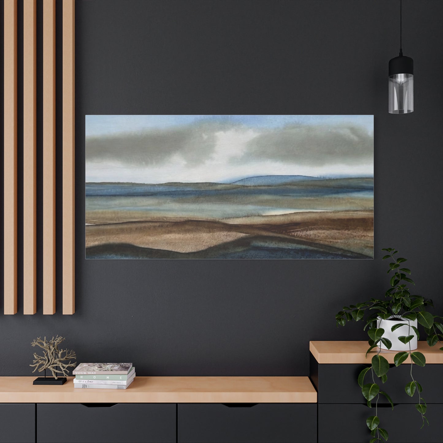 Coastal Mist Matte Canvas Print — Serene Blue-Brown Landscape Wall Art