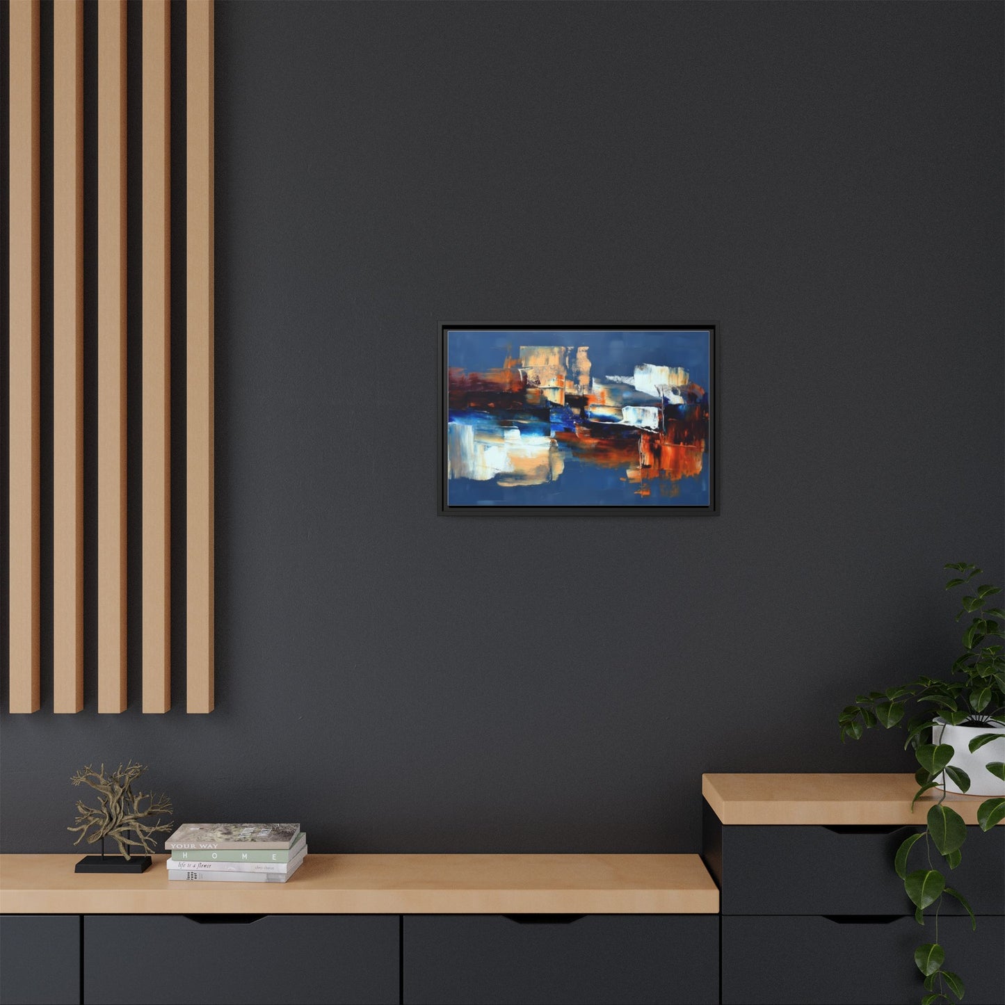 Abstract Blue & Rust Framed Canvas Art — Modern Matte Wall Painting