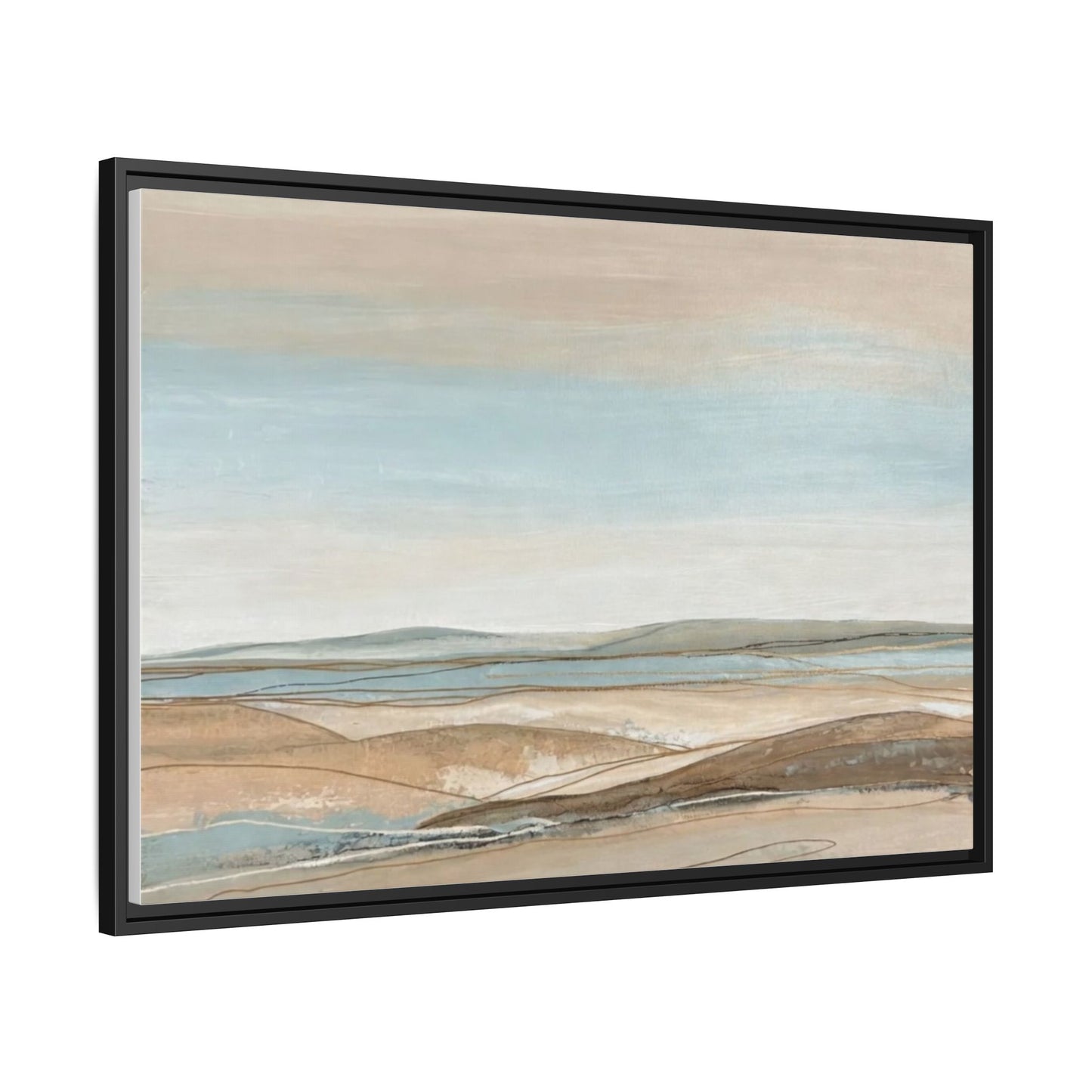 Framed Abstract Landscape Matte Canvas — Serene Coastal Horizon Wall Art