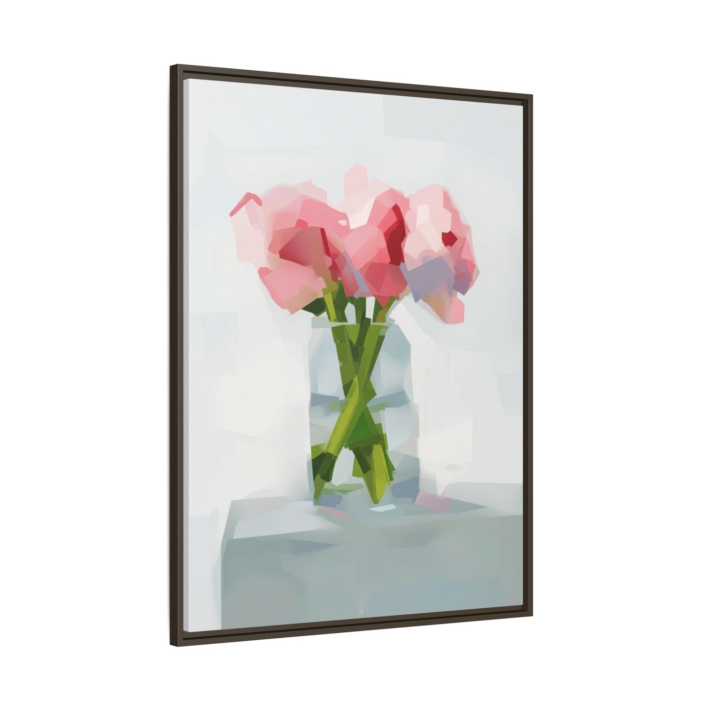 Framed Floral Canvas Art — Pink Peonies in Vase (Matte)