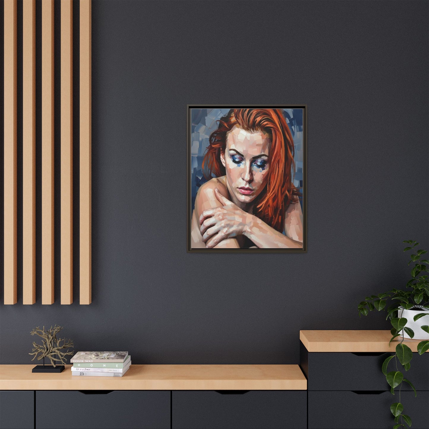 Framed Matte Canvas Art – Contemplative Redhead Portrait