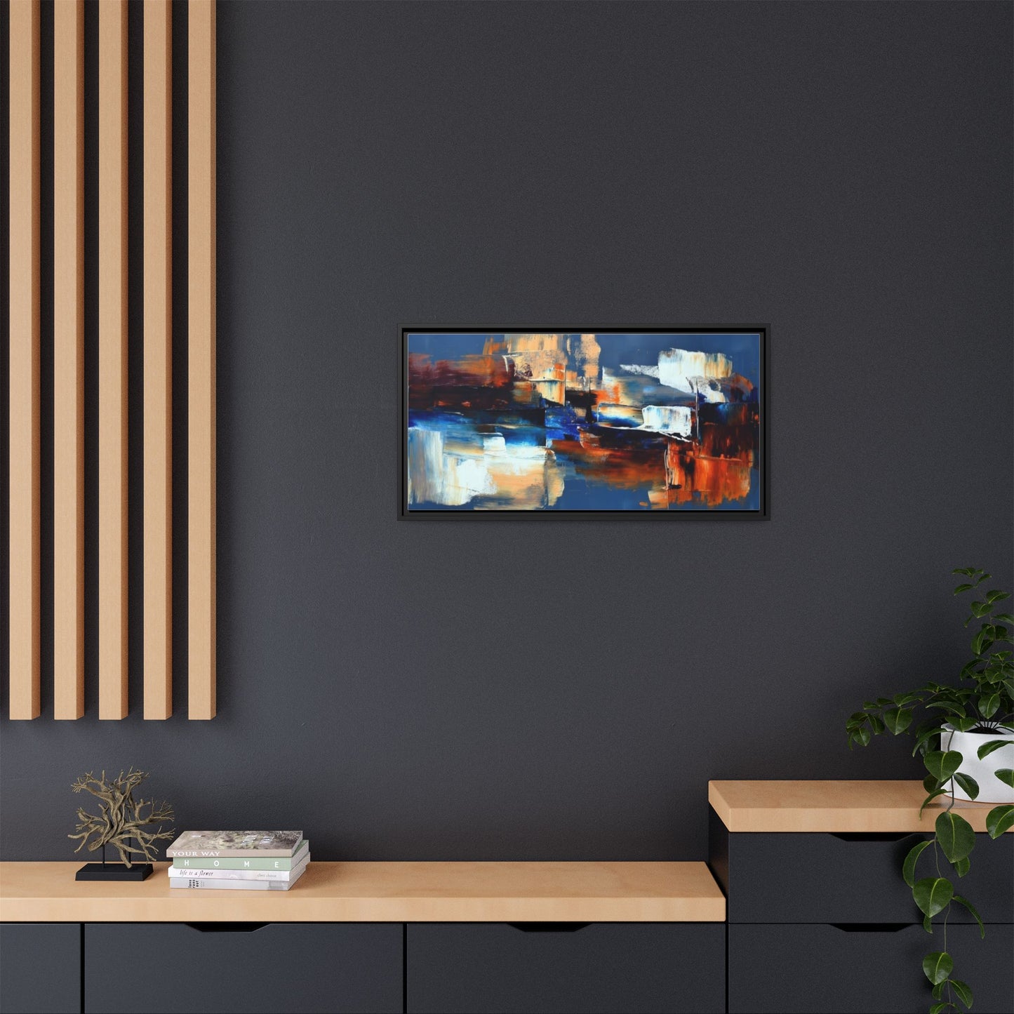 Abstract Blue & Rust Framed Canvas Art — Modern Matte Wall Painting