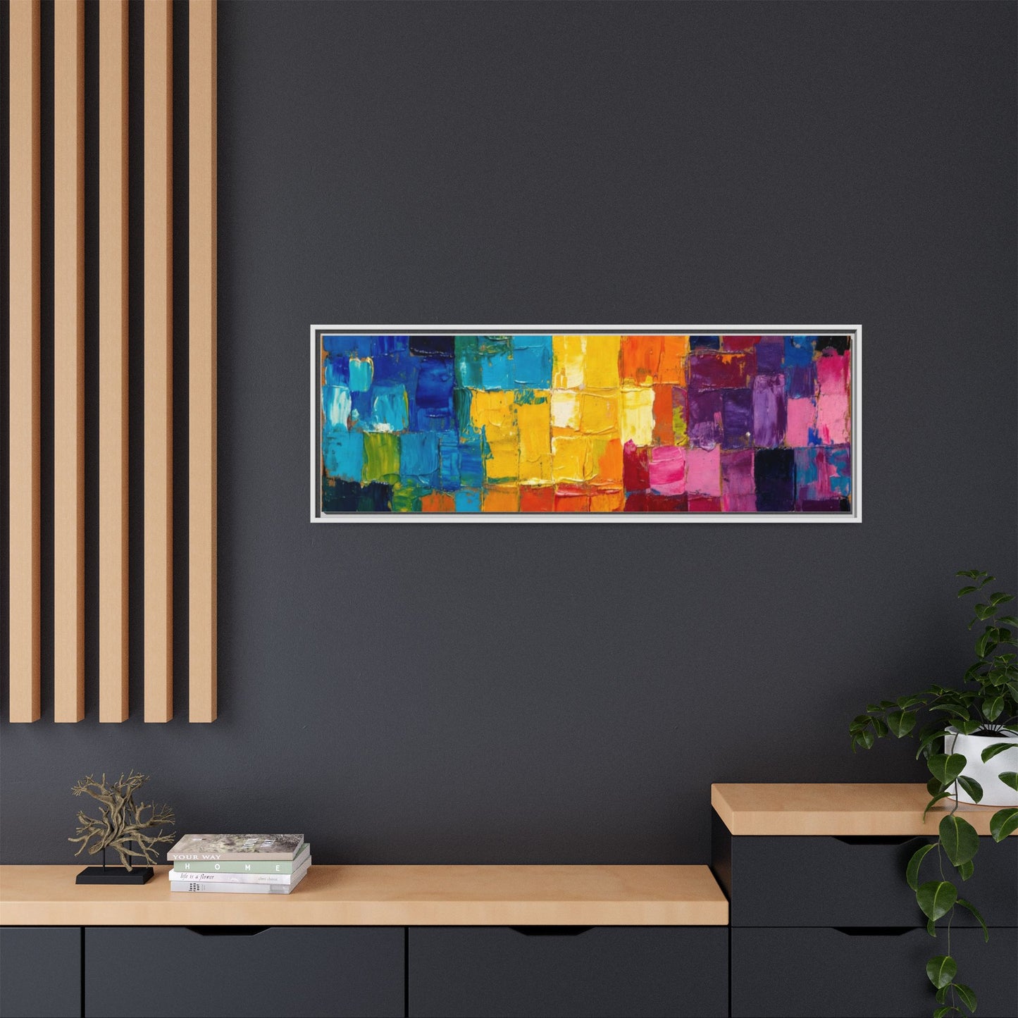 Abstract Rainbow Mosaic Framed Canvas Print — Colorful Modern Wall Art
