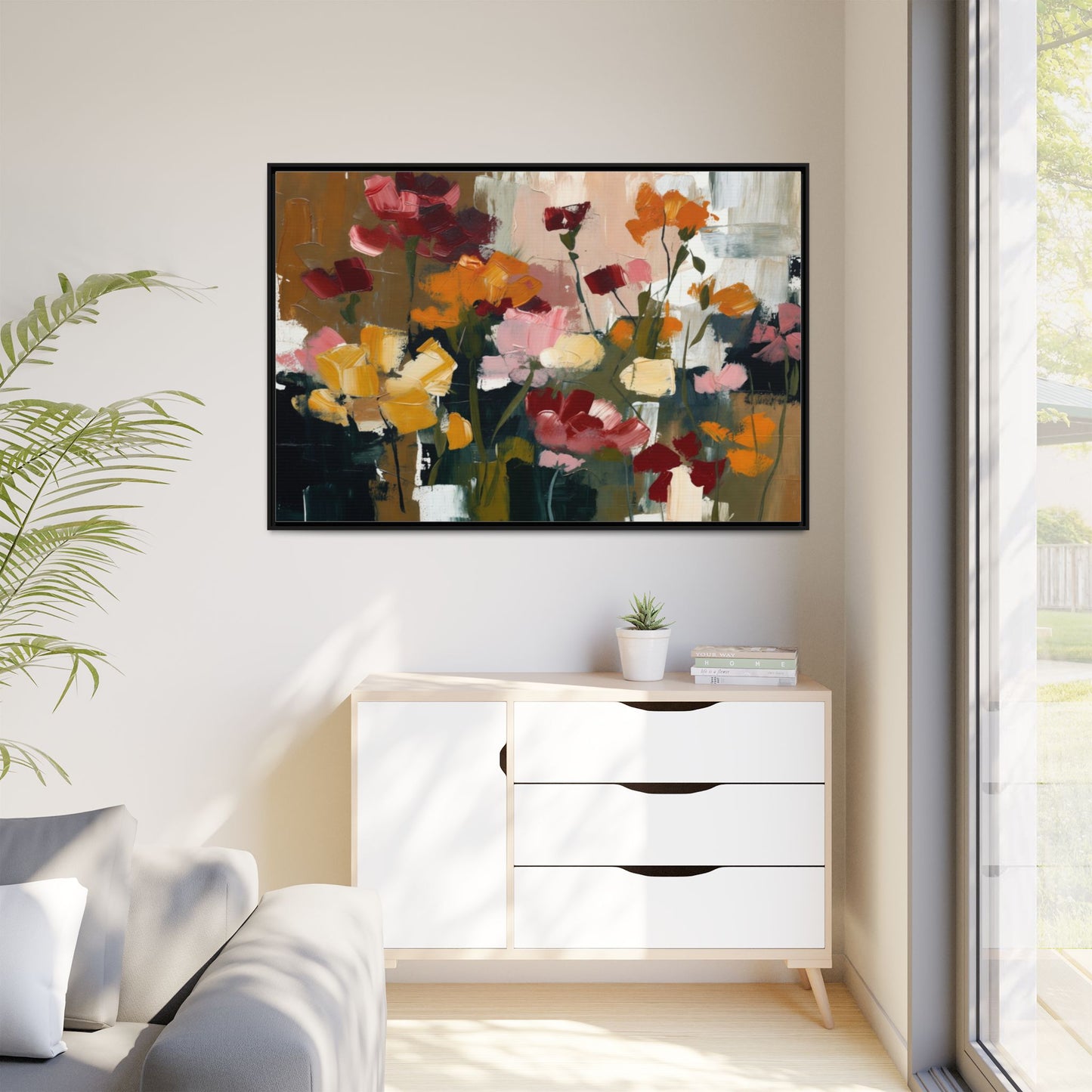 Framed Matte Canvas Floral Abstract Wall Art