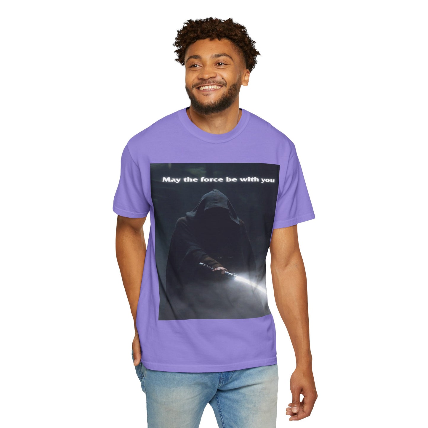 May the Force Be With You T-Shirt — Dark Hooded Lightsaber Graphic Tee