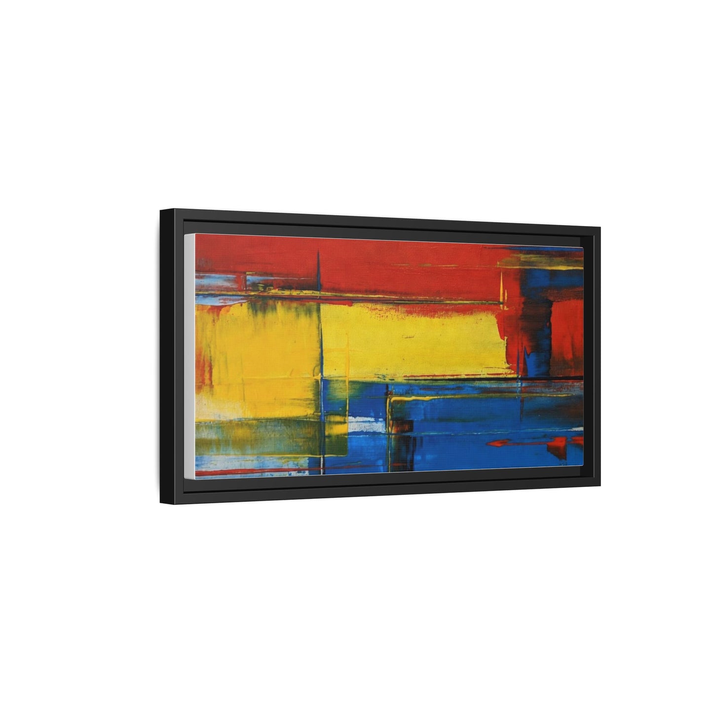 Abstract Color Block Matte Canvas Framed Wall Art — Modern Red Yellow Blue Painting
