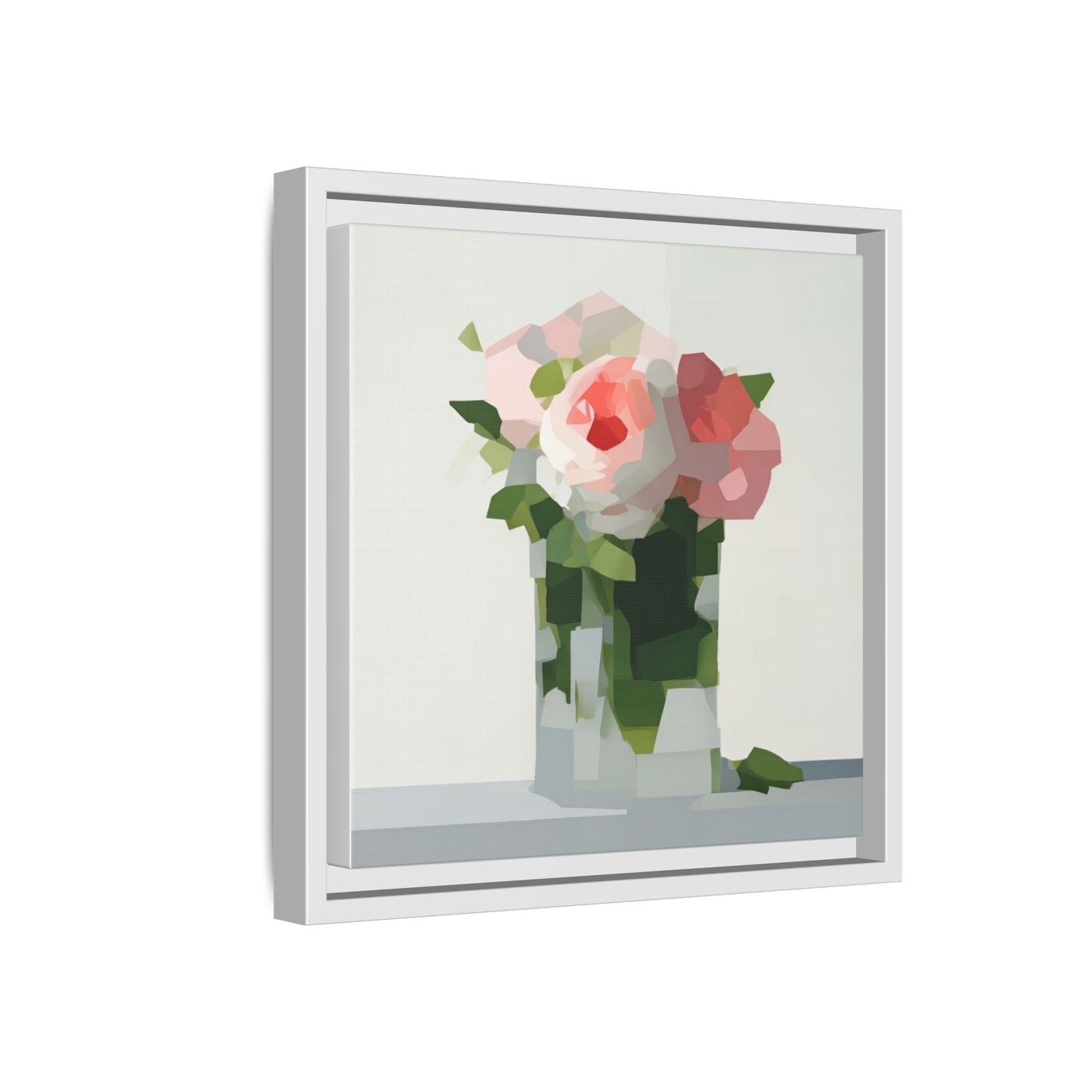 Framed Floral Canvas Print — Modern Pink Roses Still Life