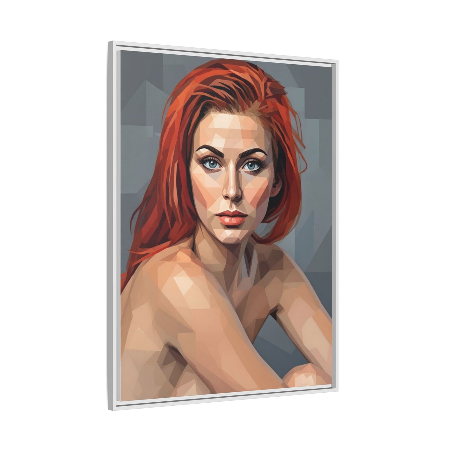 Framed Matte Canvas Portrait — Geometric Redhead Wall Art