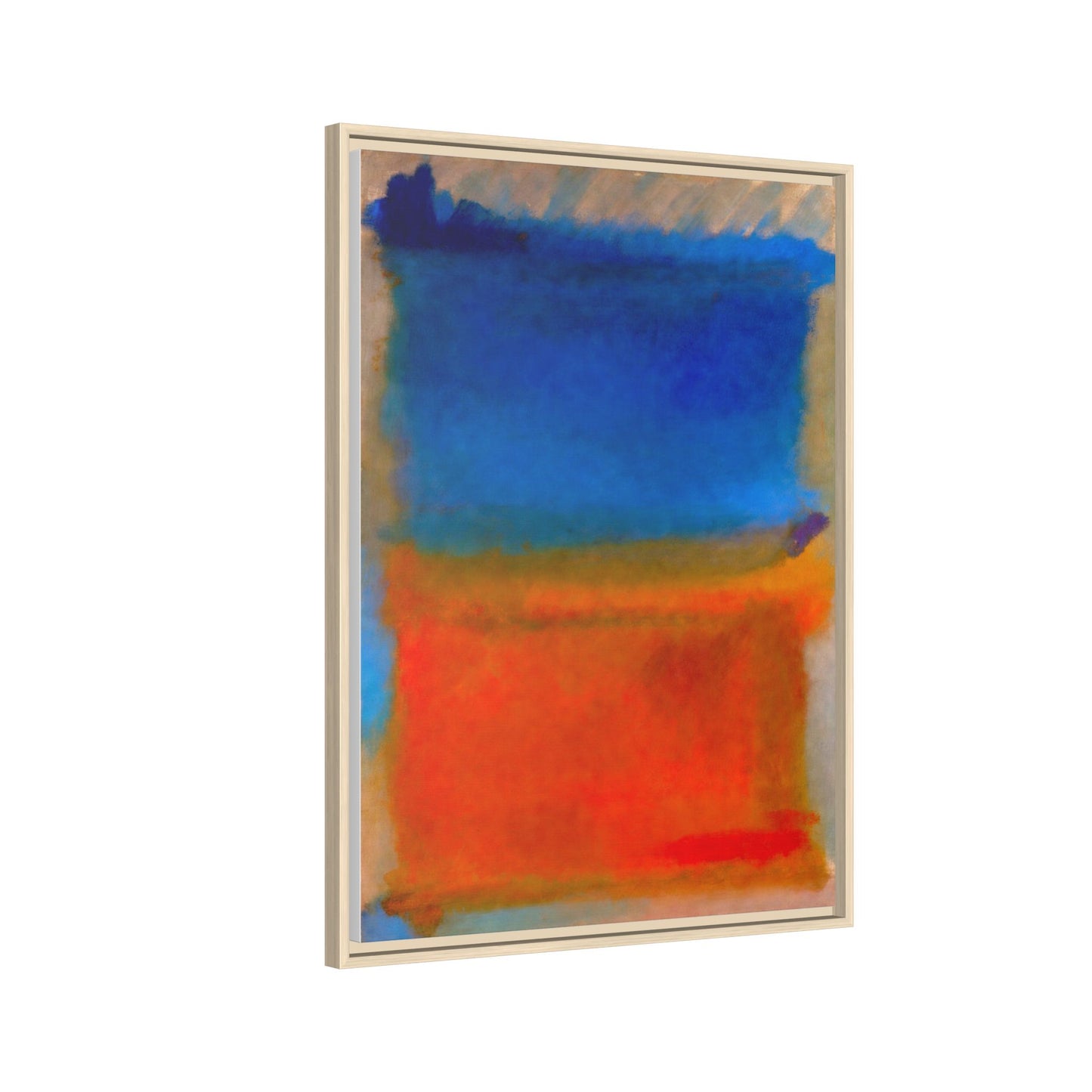 Abstract Color Block Matte Canvas Framed Wall Art — Blue & Orange Modern Painting